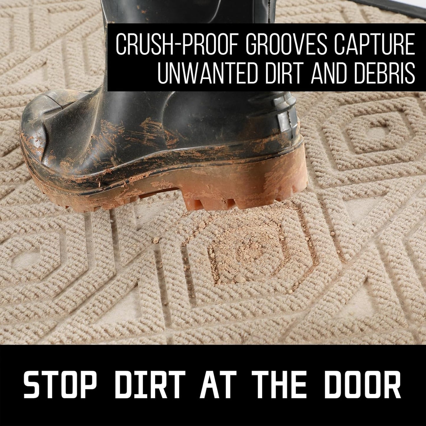 Yimobra Door Mat, Outdoor Indoor Entrance Welcome Mat, Heavy Entry Front Door Mat, Stain & Fade Resistant, Low Profile, Sturdy Rubber, Easy Clean Patio Floor Mat, Waterproof, 47 x 32, Light Beige