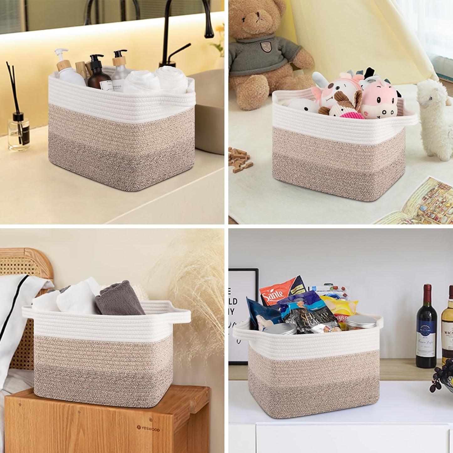 Storage Baskets for Organizing, Woven Baskets for Shelves, Rectangle Decorative Organizer for Storage Clothes, Toy, Books, Towels Nursery Bins 3 Pack (Gradient Yellow)