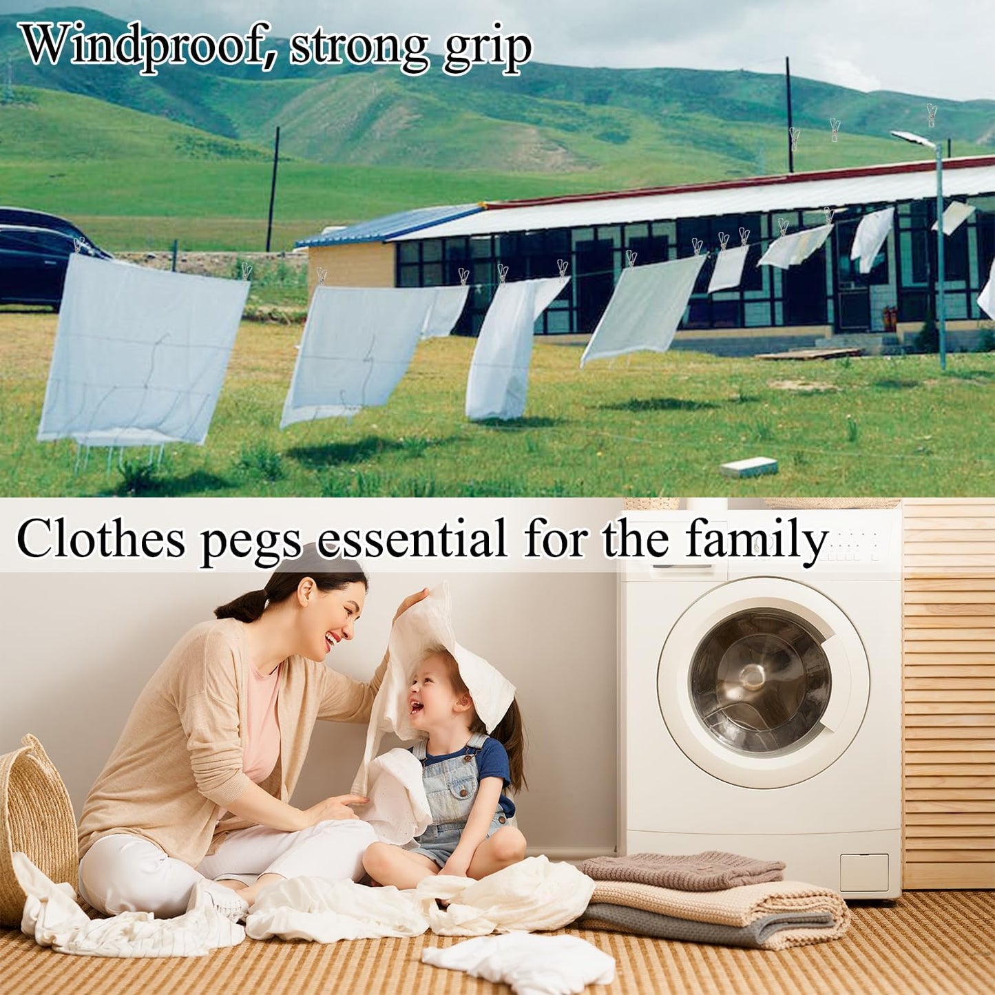 100 Pack Metal Clothes Pegs, Stainless Steel Utility Clips for Laundry, Washing Line, Snack Bags, Paper Files