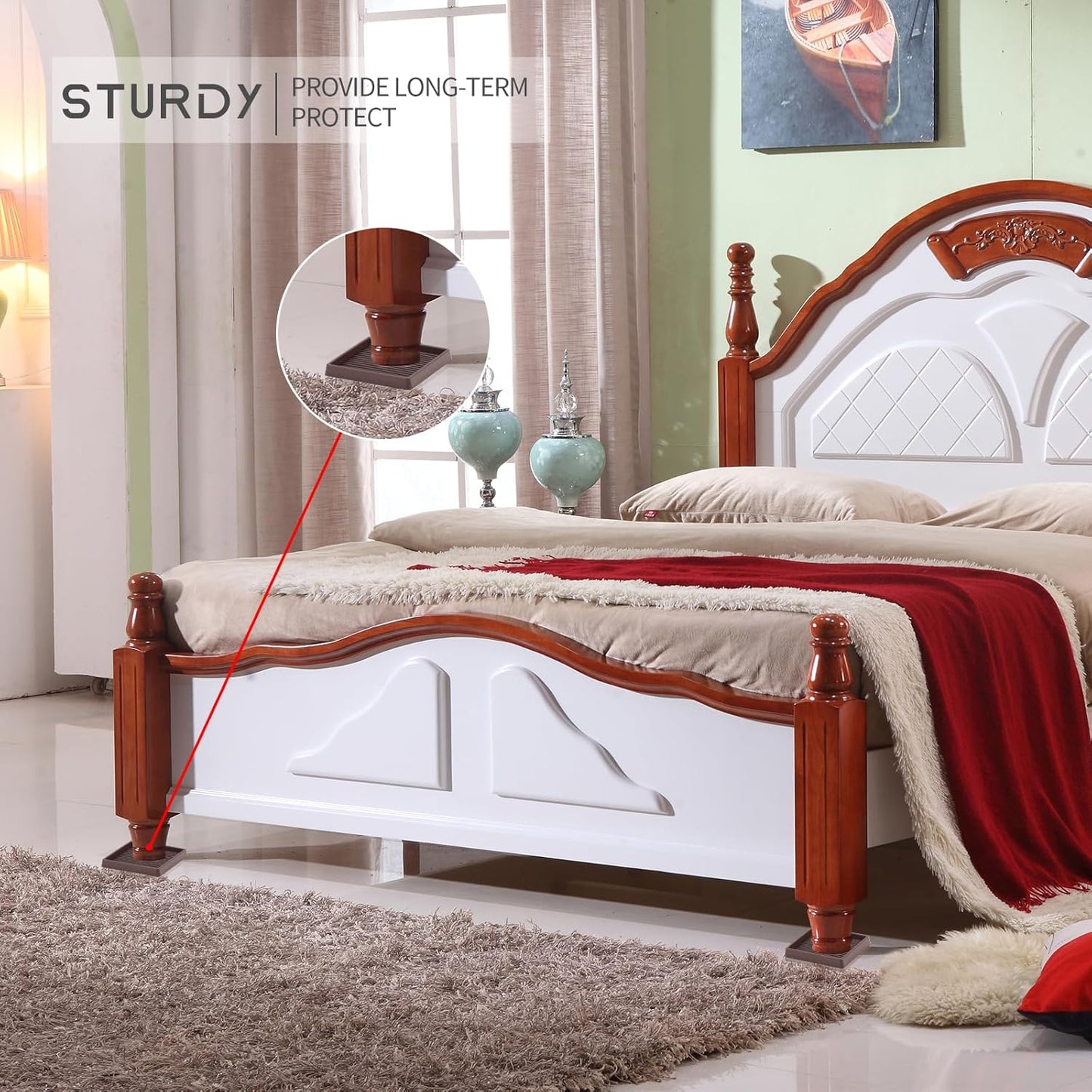 Non Slip Furniture Pads, 1.5” Round Rubber Caster Cups, 8 Pcs Furniture Coasters, Anti-Slip Gripper, Anti Slide Furnitures Feet Floor Protectors for Bed Couch Stoppers - Brown