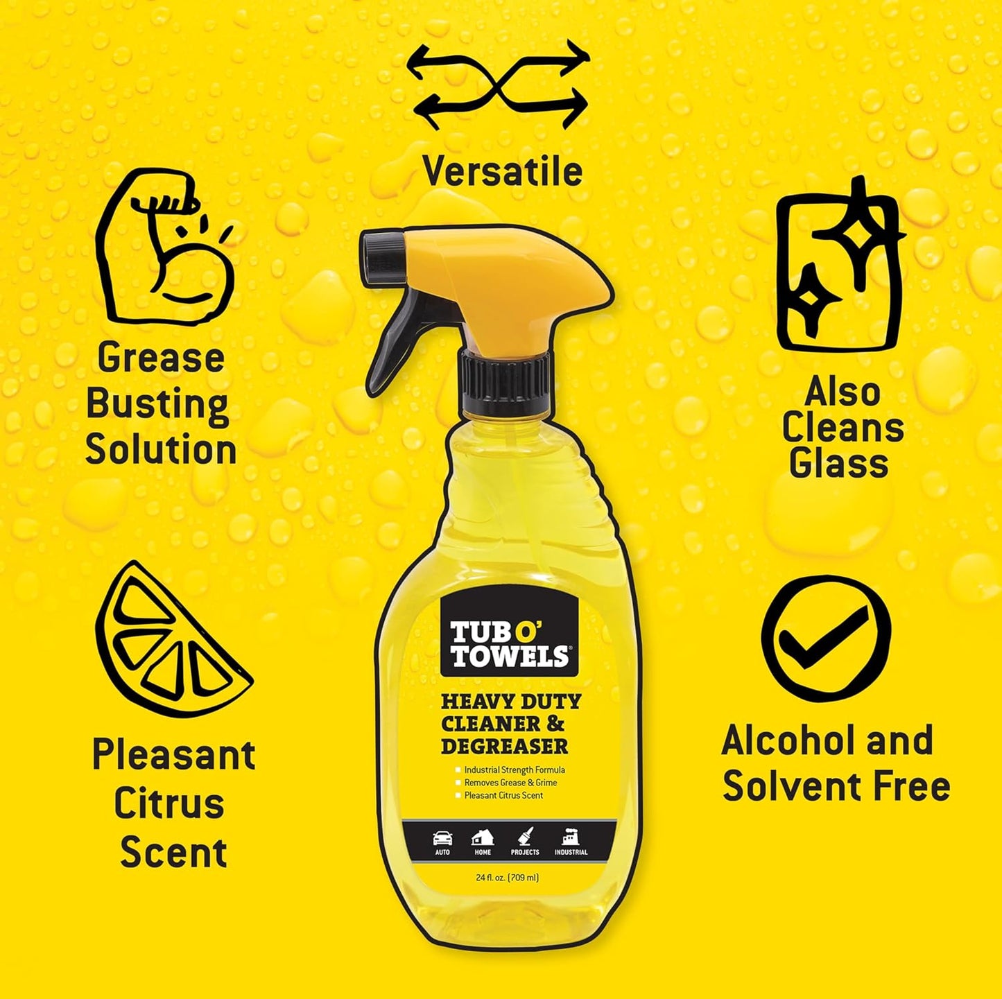 Tub O' Towels Heavy Duty Cleaner and Degreaser Spray Helps in Removing Oil Tar Paint Dirt Caulk Grease Grime Gunk Epoxies, Industrial Strength, Home & Auto, Made In USA, Citrus Scent, 24oz