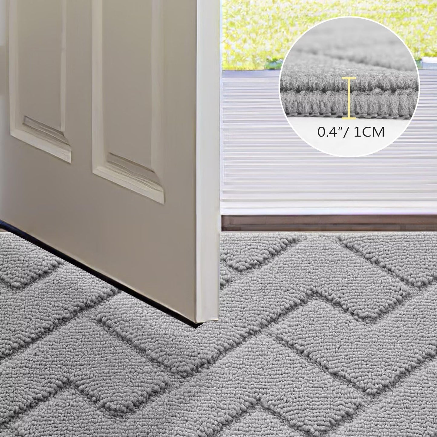 hicorfe Indoor Doormat,Front Back Door Mat TPR Backing Non Slip Mats 20"x31.5" Absorbent Resist Dirt Entrance Doormat Inside Floor for Entryway Washable Low-Profile(Light Grey)