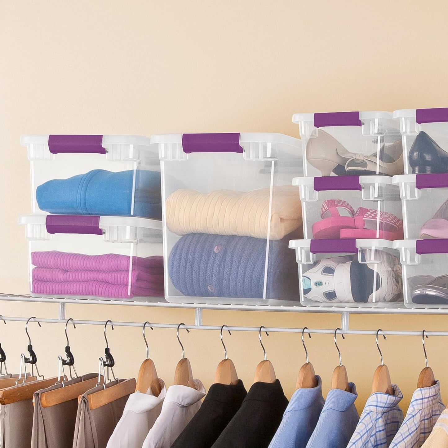 Sterilite 6-Pack 27 Quart ClearView Latch Box, Stackable Organizer Bins with Latching Lids - Clear Plastic Organization Containers for Closet, Bedroom, Shelving Units and Everyday Home Storage