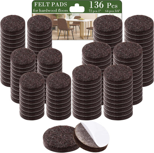 Fursafe&Q Felt Furniture Pads, Furniture Felt Pads for Hardwood Floors -Self Adhesive Chair Leg Floor Protectors, Protect from Nicks, Dents and Scratches, Chair Feet Protectors 136 Pcs Chair Feet