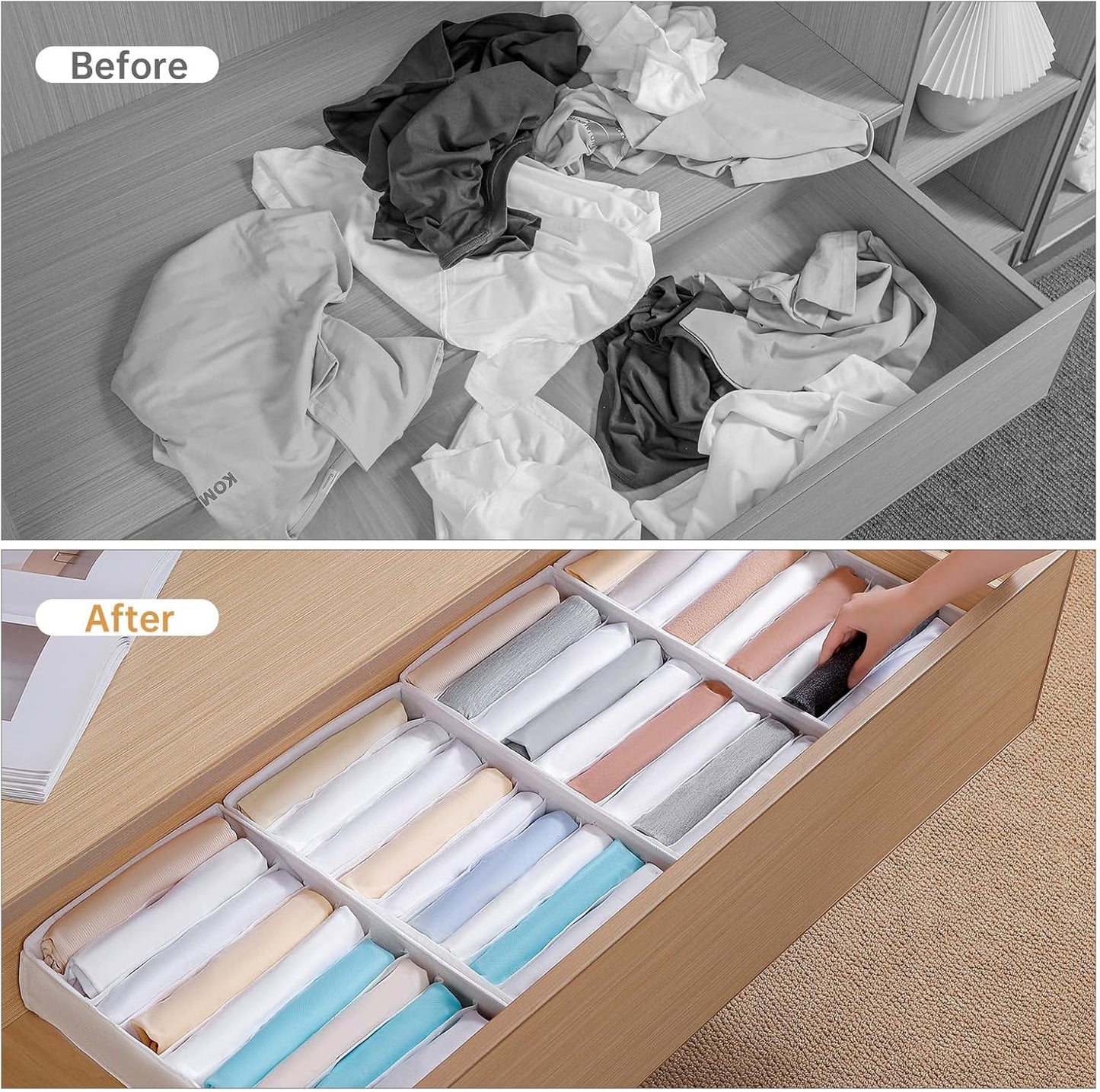 4 Packs T-shirt Drawer Organizers for Clothing,10 Grids Compartment Wardrobe Storage Box, Clothes Organizer for Folded Clothes, T-shirt, Legging, Silk Scarve-White