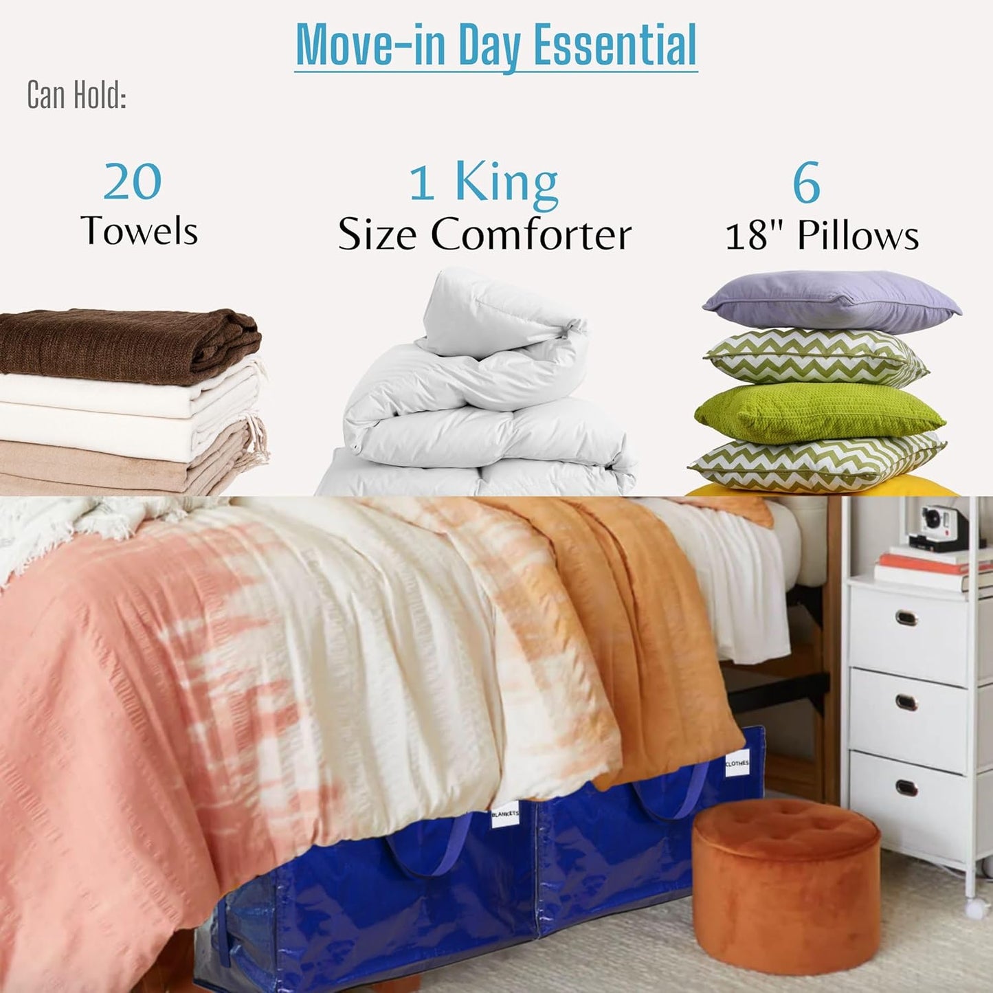 VENO 10 Pack Moving and Storage Bags, Heavy Duty, Alternative to Moving Boxes, Large Packing Totes Supplies for College Dorm Room with Zipper for Clothes, Wide Open Design (Blue, 10 Pack)