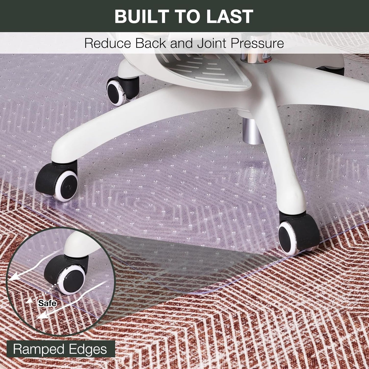 Chair Mat for Carpet, 45" x 53" Easy Glide Desk Chair Mat for Carpeted Floors, Beveled Edge Vinyl Mat with Grips, Heavy Duty Carpet Protector for Home Office, Clear(with Lip)