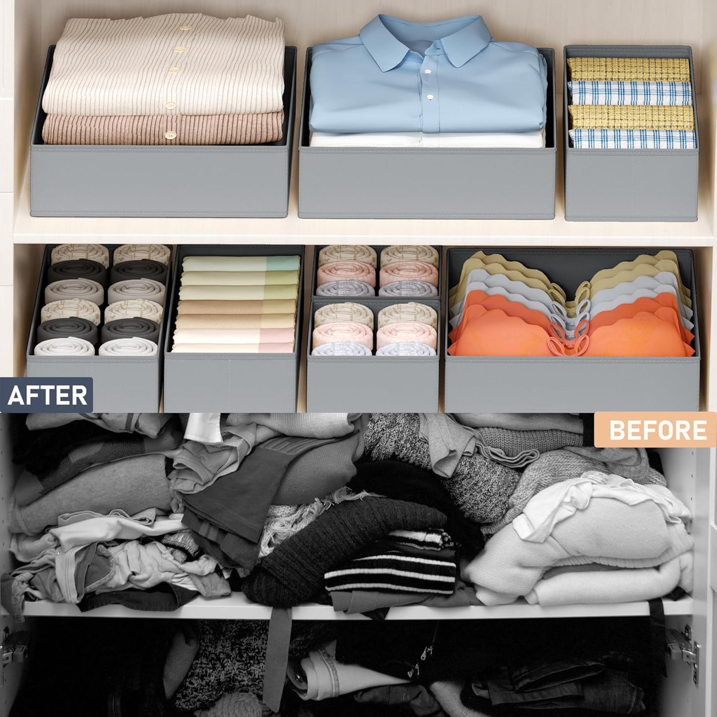 DIMJ Drawer Organizer Clothes - 16 Pack Baby Dresser Organizer for Nursery, Foldable Drawer Organizer Bins for Closet Bedroom Organization, Fabric Clothes Storage Dividers for Underwears, Socks, Bras