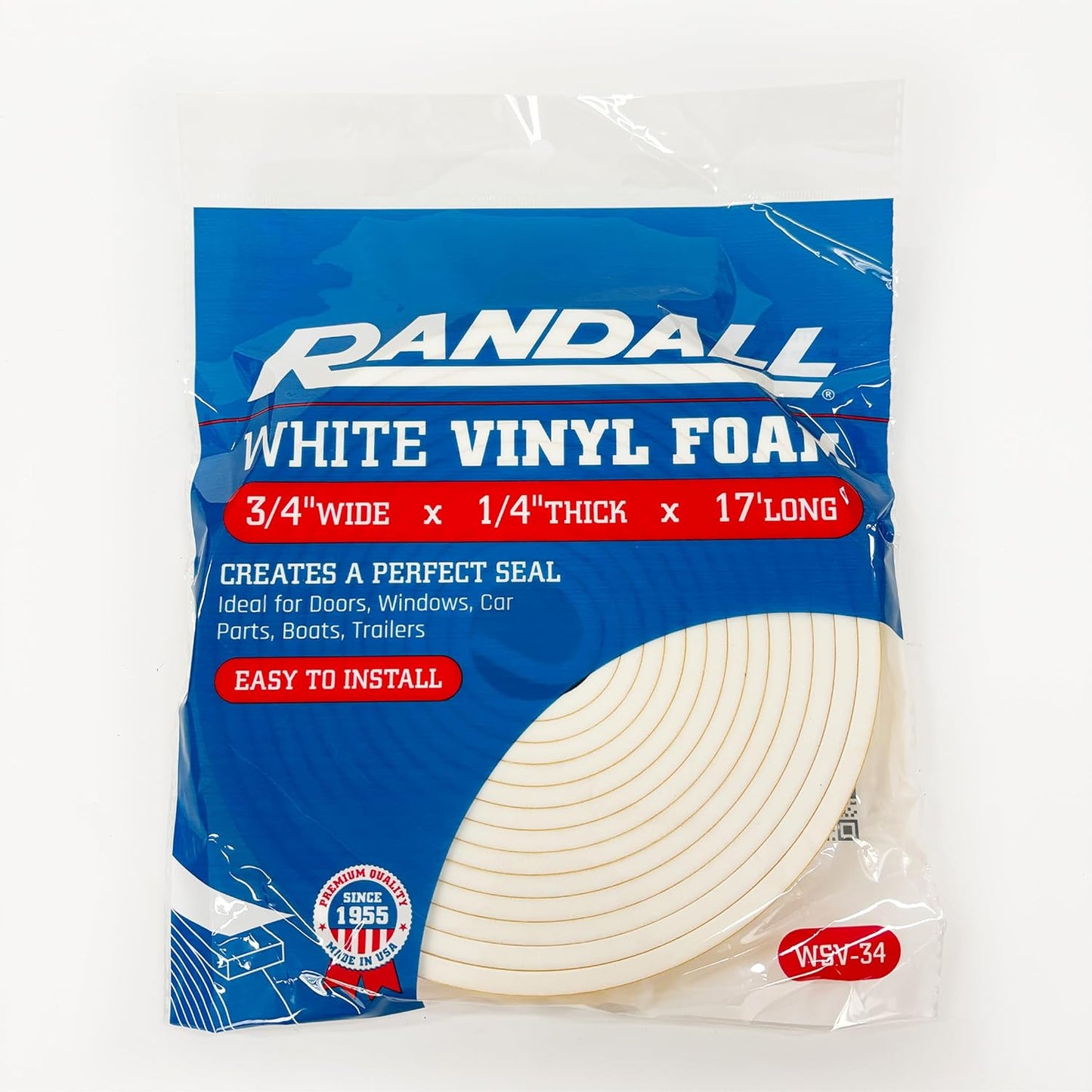 Weather Stripping Foam Tape, 17 Ft Door Seal Strip, EVA Material, High Density 1/4" Thick, No Residue Adhesive, Weatherproof Door Seal Strip for Sliding Door, Windows, White (3/4" Wide)