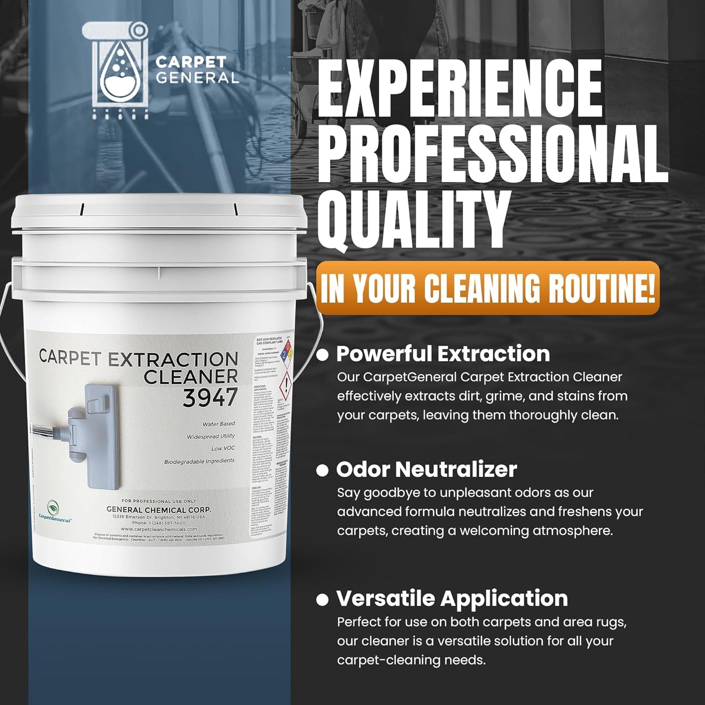 Carpet Extraction Cleaner - Water-Based Professional Deep Clean Carpet Cleaner Solution for Machine - Heavy Duty Stain Remover, Pet-Friendly, Ideal for Residential & Commercial Use