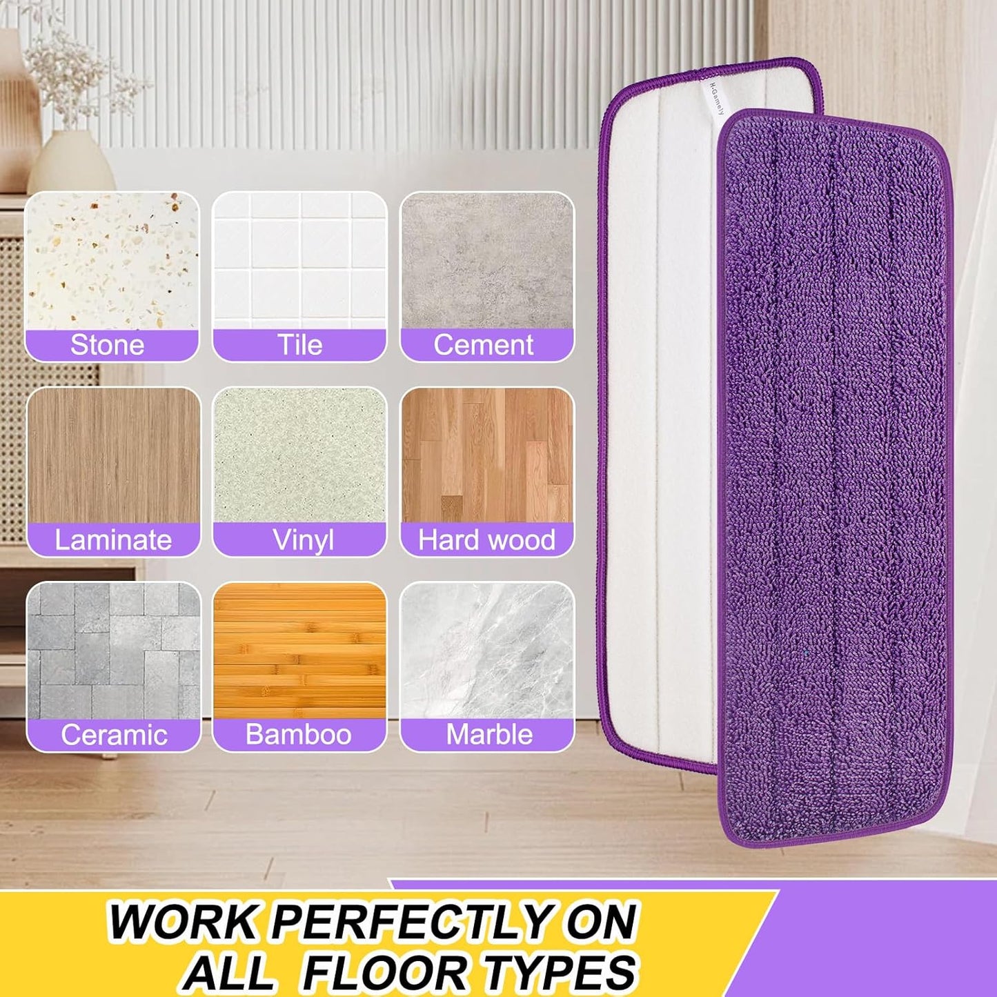 16.5 inch Reusable Mop Pads Microfiber Spray Mop Replacement Heads for Wet/Dry Mops Compatible with Bona Floor Care System (6 Pack)