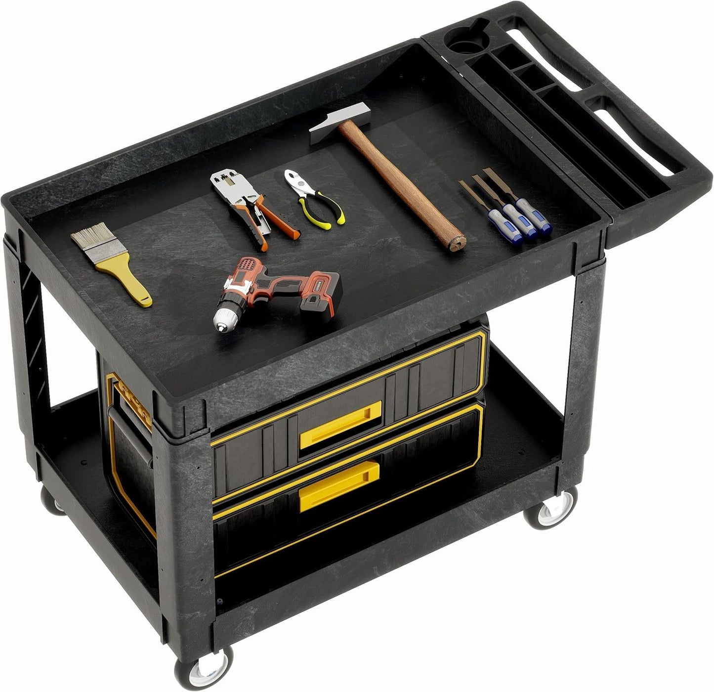 DWVO Utility Service Cart on Wheels, 45 X 25 in 550 LBS Heavy Duty Rolling Cart Plastic Work Cart for Warehouse Garage School & Office Cleaning