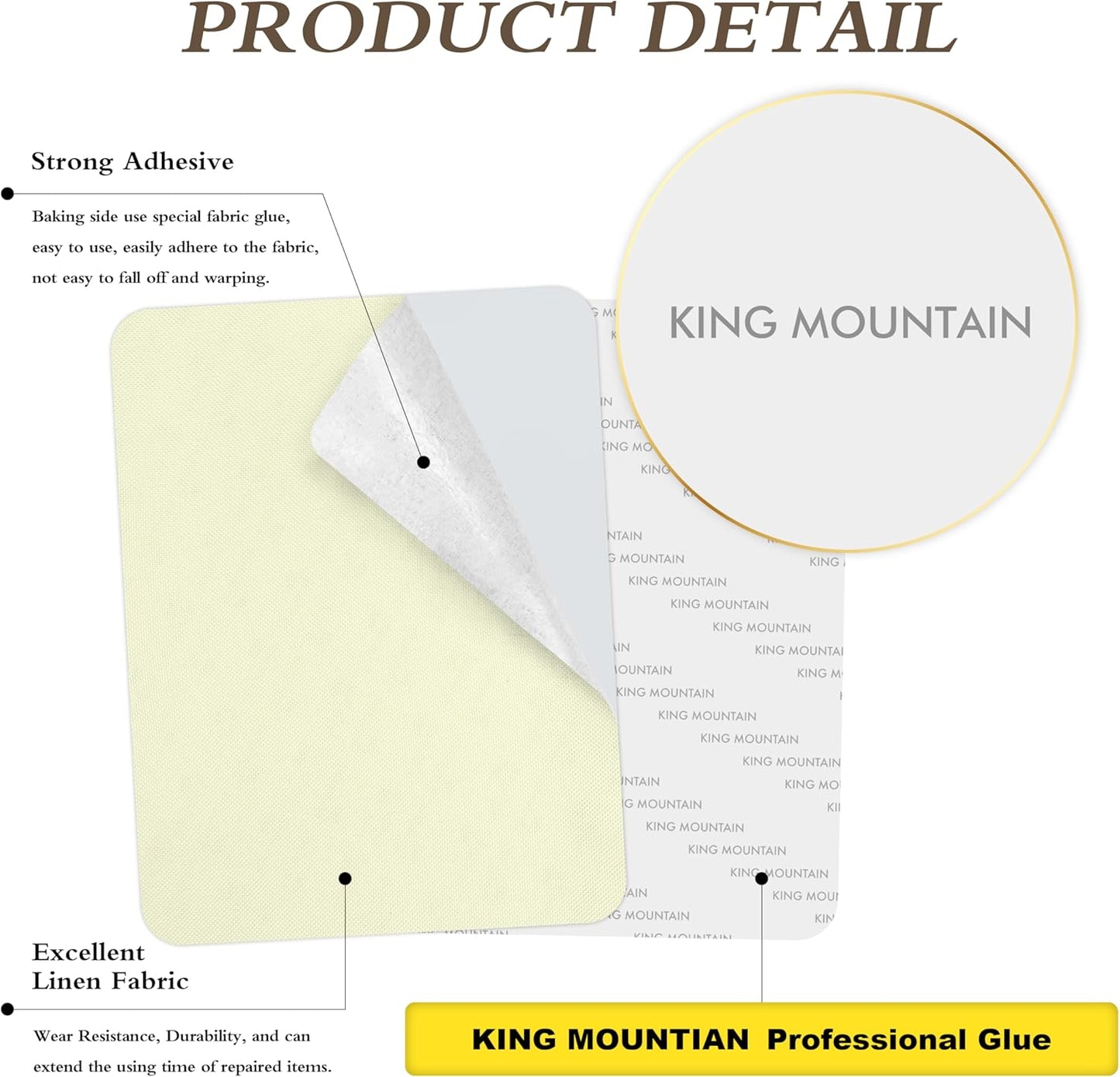 KING MOUNTAIN Fine Linen Repair Patches, Self-Adhesive Linen Fabric Patches, 8X11 inch Extra Size, Multi Color, Can be Used for Linen Sofa Repair and Linen Clothes Repair(8" x 11",Beige 2.0)