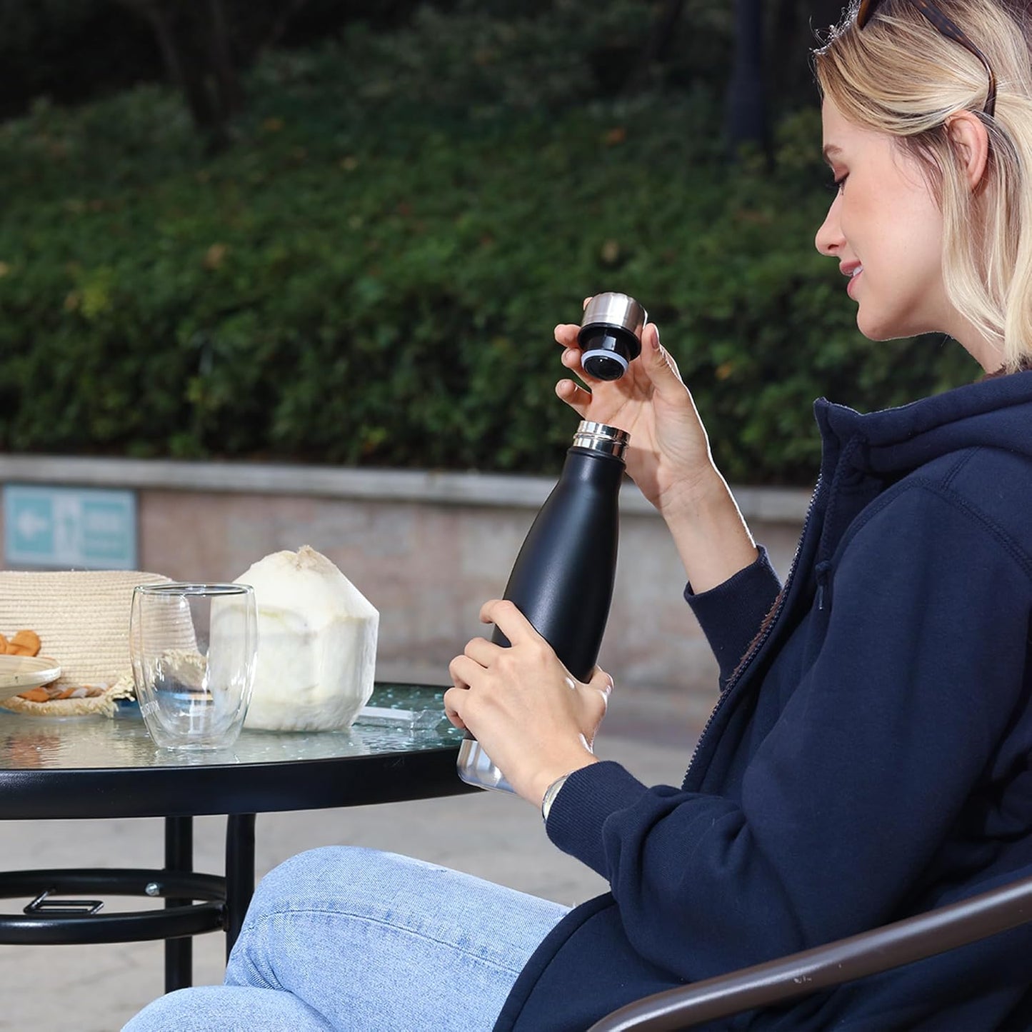 MEWAY 17oz Sport Water Bottle 4 Pack Vacuum Insulated Stainless Steel Leak-Proof Double Wall Cola Shape Water Bottle,Keep Drinks Hot & Cold (Black,4 Pack)