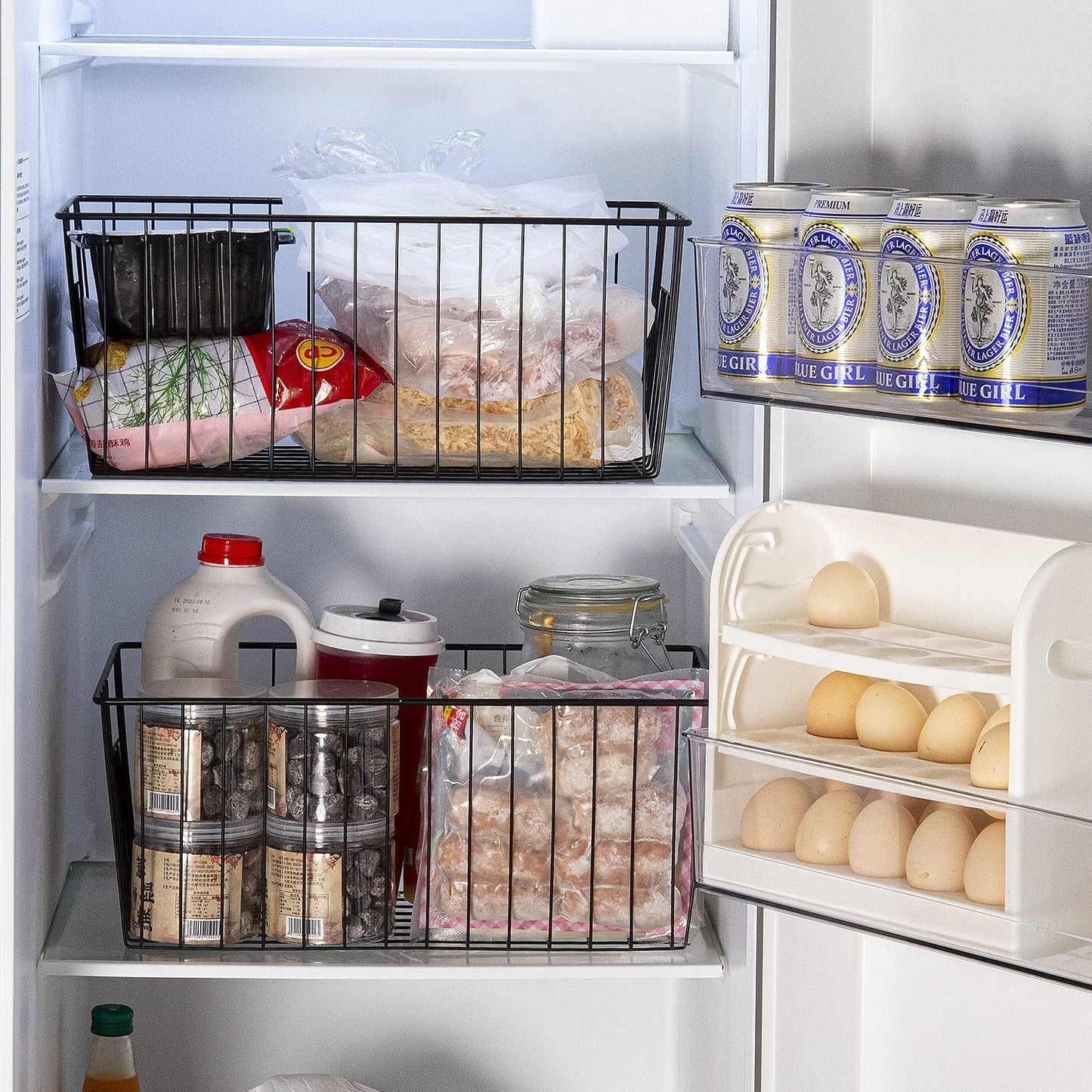 16inch Upright Freezer Organizer Baskets for 13-14,16-21 cu.ft Standup Freezer, Settle freezer chaos and reduce food waste effectively, Durable, Fully Use Space, Improve Air Circulate, Black, 4pcs