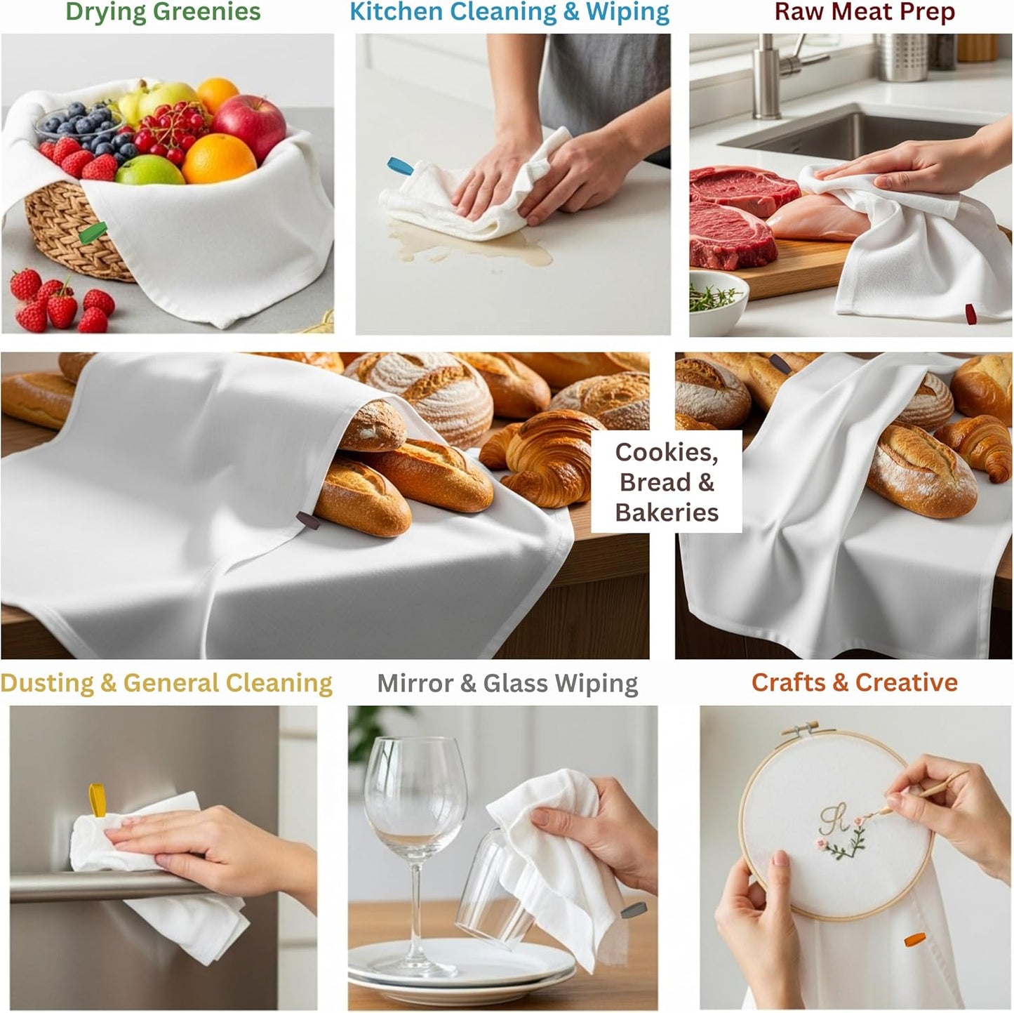 7-Pack Flat Flour Sack Towels – 100% Cotton Kitchen Dish & Tea Towels for Crafting, Embroidery, Baking & Bread Proofing – Thick, Absorbent, Quick-Drying – White (18x28)
