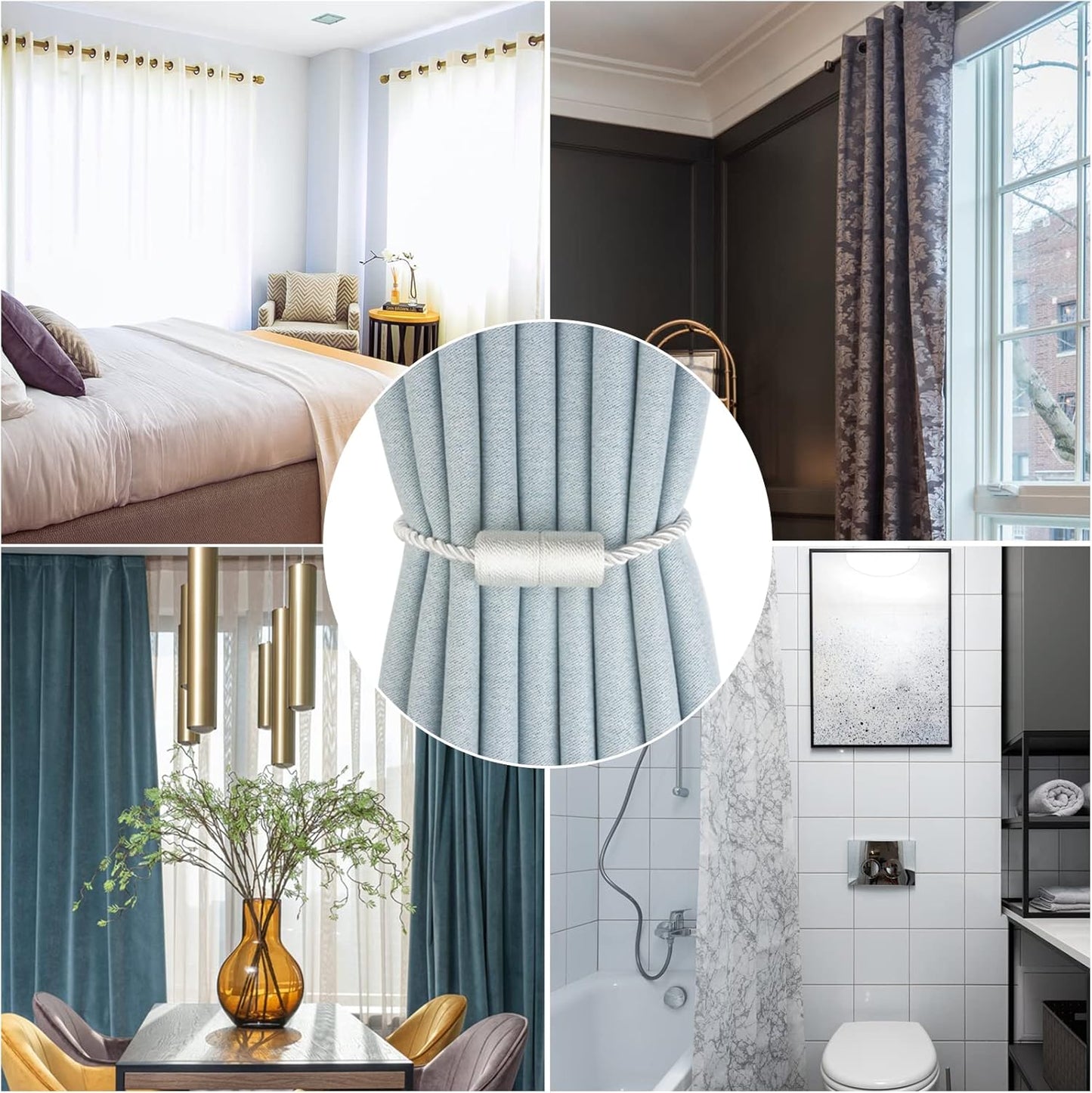 Magnetic Curtain Tiebacks 2 Pack White Rope Tieback Curtains Holders for Drapes Modern Tie Backs Decorative Window Treatment Holdbacks