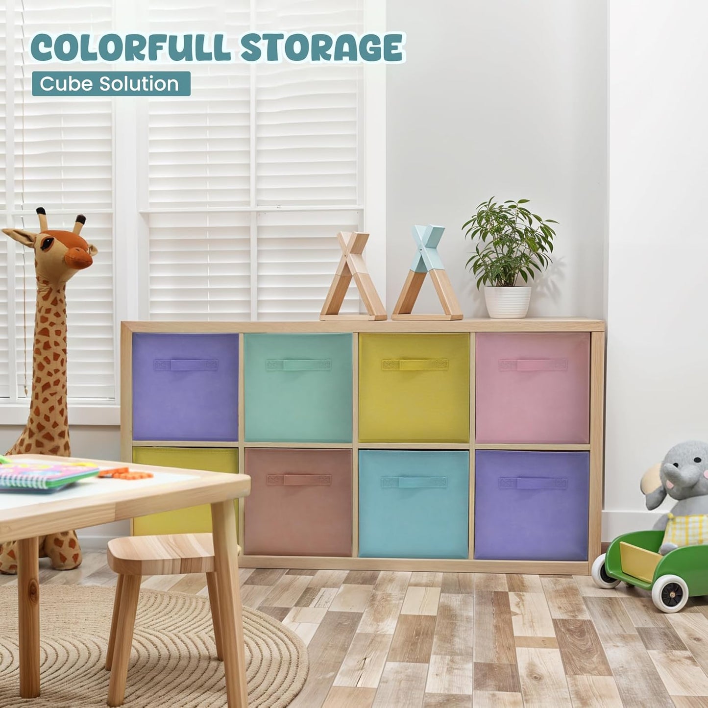 4E's Novelty 6 Pack 11 Inch Pastel Color Storage Foldable Cube Bins, Colorful Storage Baskets For Nursery, Kids Room, Fabric Baskets For Toys, Clothes, Classroom Organization and Storage