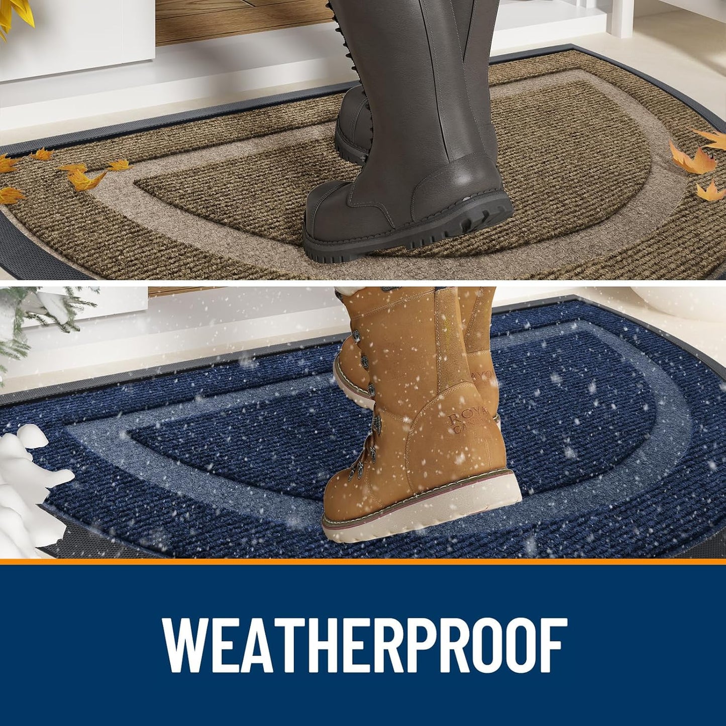 OLANLY Half Circle Door Mat Indoor Outdoor Entrance Welcome, Waterproof All-Season, All-Weather Doormat, Sturdy Natural Rubber, Low Profile, Easy Clean Patio Porch Entryway Mat, 59x35, Blue