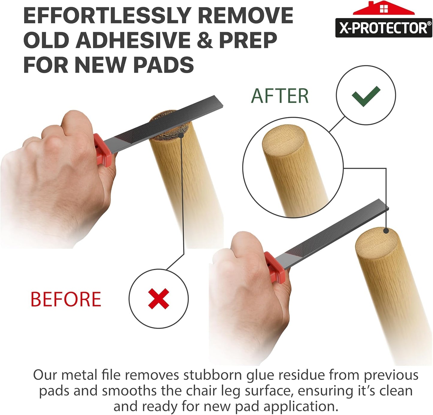 X-Protector Furniture Pads Preparation Set - Includes Metal File, Microfiber Cloth & 20 Cleaning Wipes - Furniture Surface Prep Kit for Easy Installation of Furniture Pads!