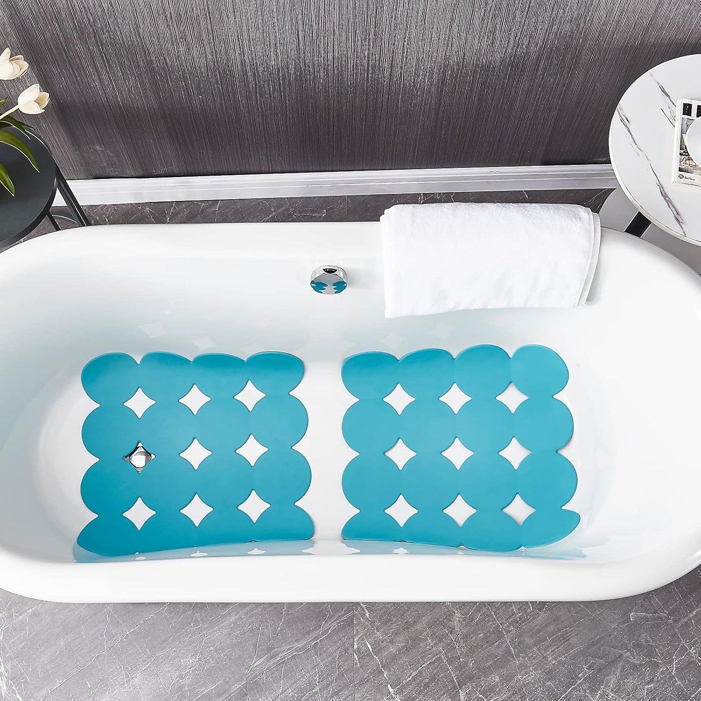Square Shower Mat Nonslip - Rubber Bathtub Mat with Suction Cups for Inside Shower Bathroom Floor (Blue, 21X21“)
