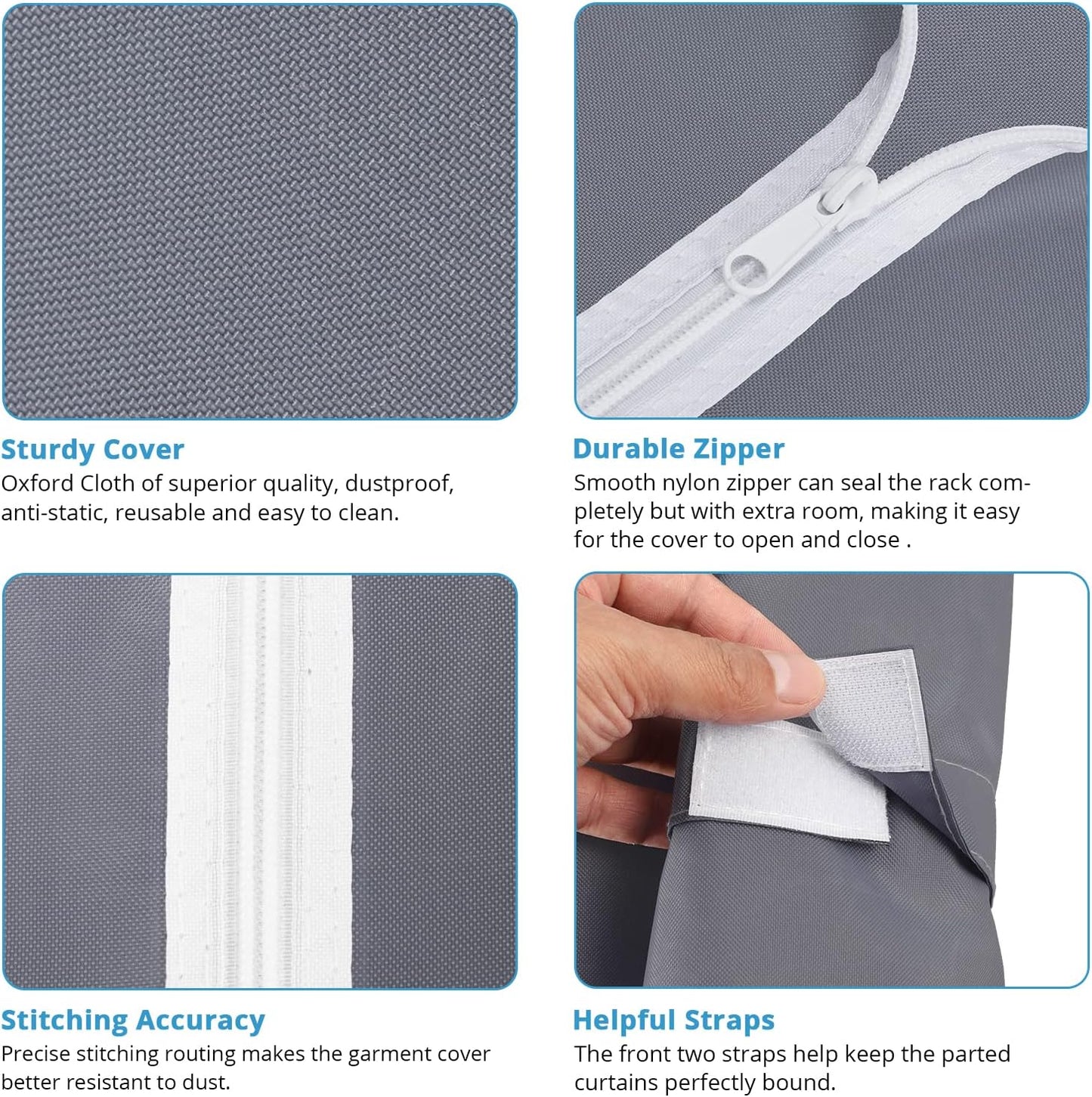 VIPEK V5C Portable Clothes Closet Wardrobe Bedroom Armoires Heavy Duty Covered Clothes Rack, Black Metal Clothing Rack with Grey Oxford Fabric Cover, Adjustable Custom Closet Rack 70.1"Lx17.3"Wx76.4"H