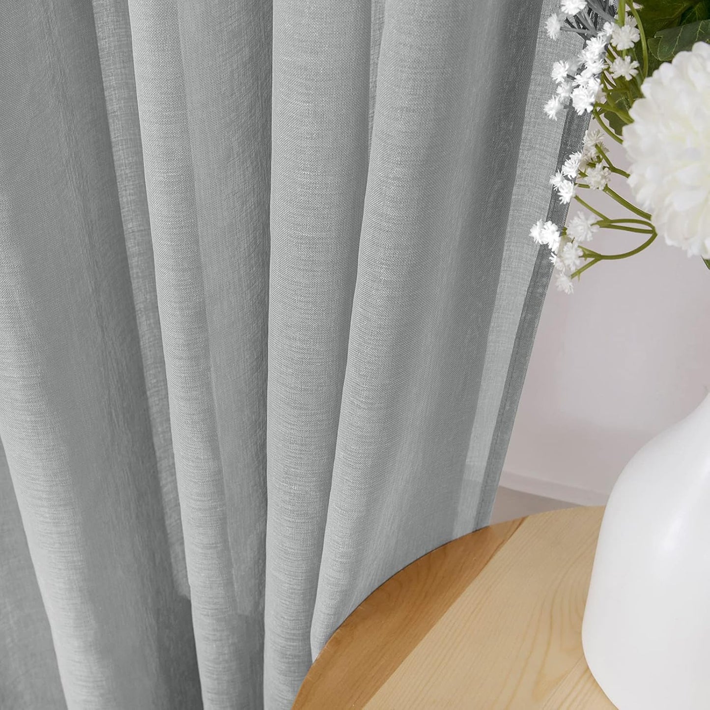 Tollpiz Short Sheer Curtains Linen Textured Bedroom Curtain Sheers Light Filtering Rod Pocket Voile Curtains for Living Room, 54 x 45 inches Long, Silver Grey, Set of 2 Panels