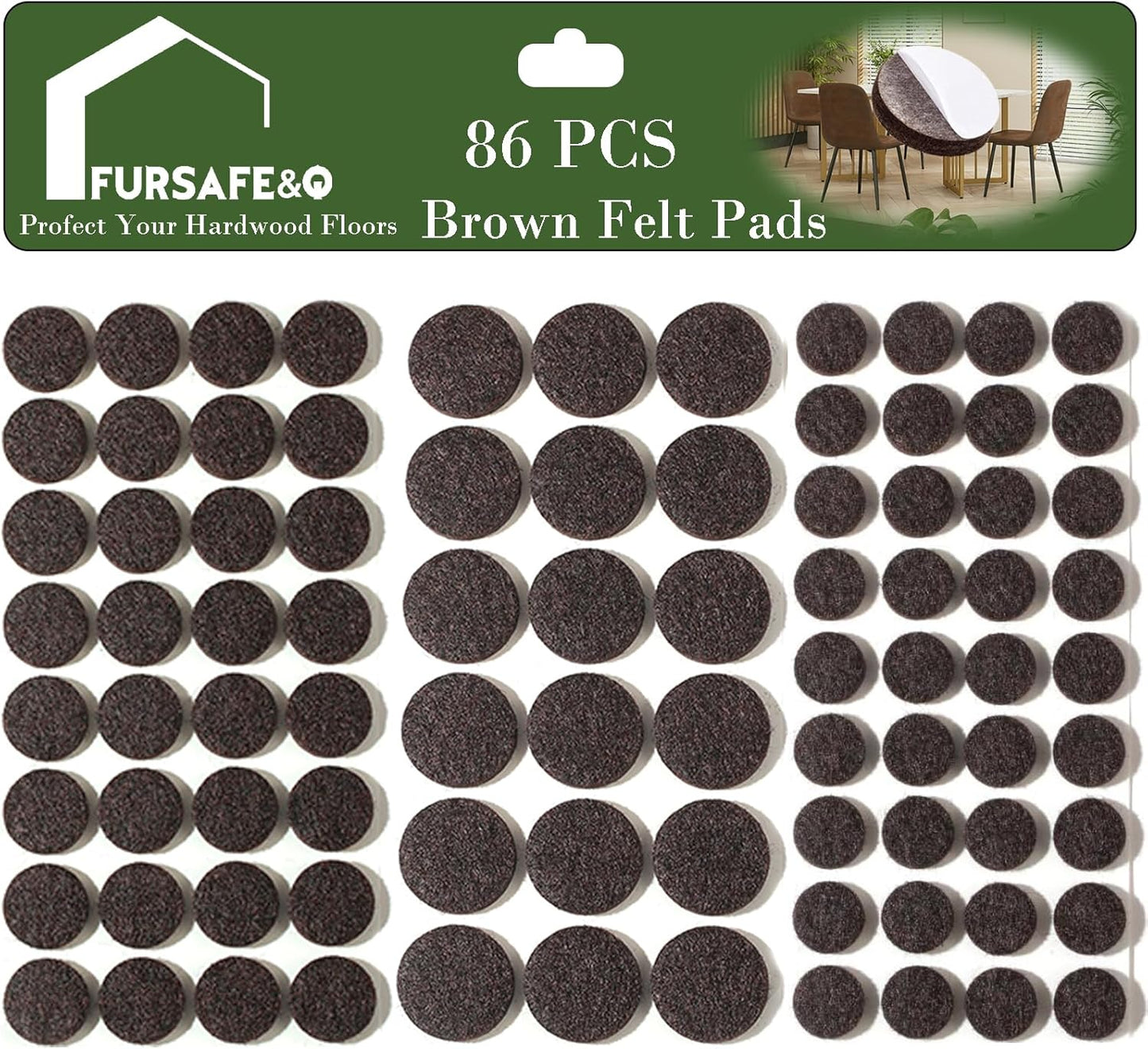 Fursafe&Q Felt Furniture Pads, Furniture Felt Pads for Hardwood Floors -Self Adhesive Chair Leg Floor Protectors, Protect Your Floors from Nicks, Bumps and Scratch, 86 Pcs Round Cabinet Door Bumper