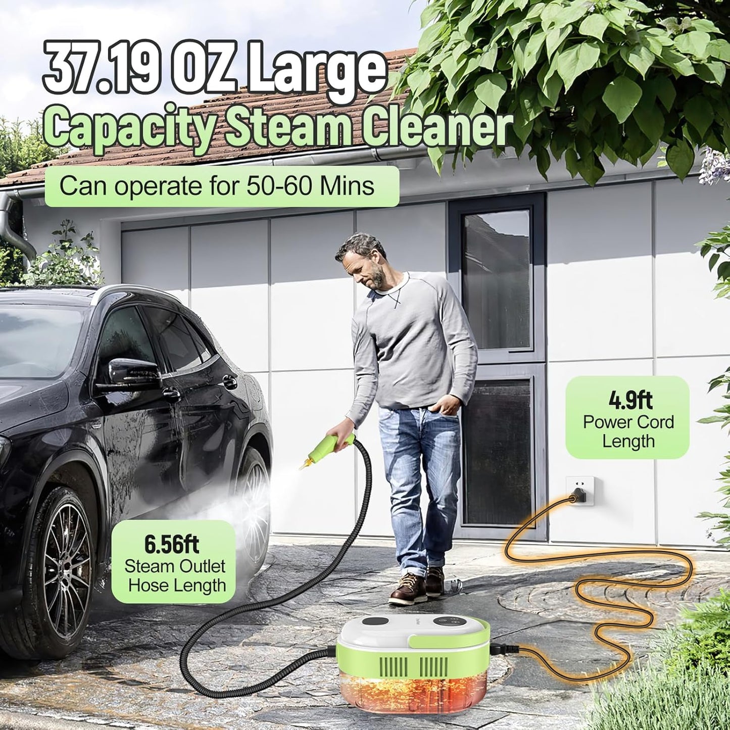 2500W Portable Handheld Steam Cleaner for Car, Large Capacity 10s Fast Heating Steamer for Cleaning with 9 Pieces Accessories, Heavy Duty Plug-and-Play Steam Cleaner for Home|Car|Kitchen|More