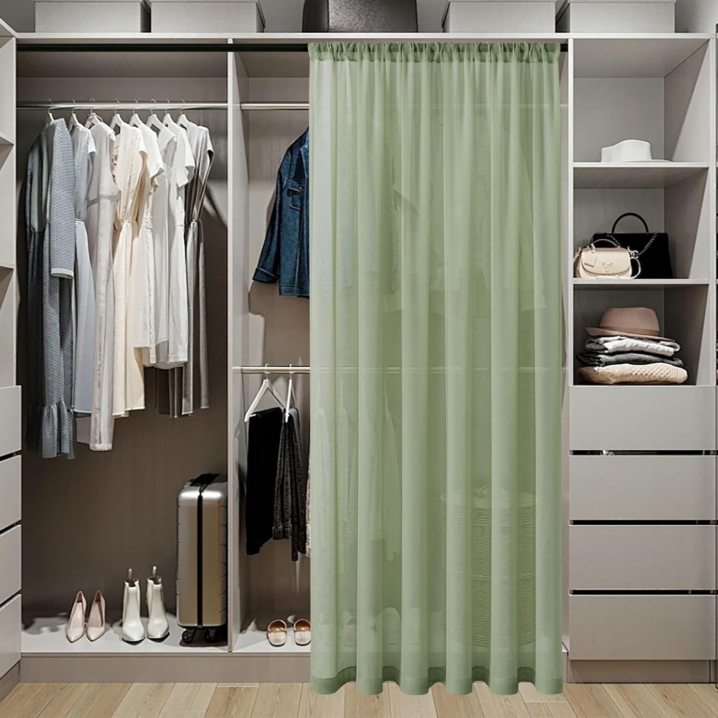 Tollpiz Small Sheer Door Curtain Closet Linen Textured Curtain Sheers Doorway Light Filtering Voile French Door Rod Pocket Curtains Patio Door, 25 x 40 inches Long, Sage Green, Set of 1 Panel