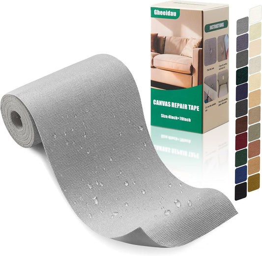 Canvas Repair Tape 4×70 Inch Waterproof Self-Adhesive Fabric Repair Patch for Repairing Boat Covers,Tents,Patio Umbrellas,Car Seats,Luggage,Sofas.(Grey)