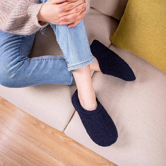 HomeTop Women's Fuzzy Curly Fur Memory Foam Loafer Slippers with Polar Fleece Lining