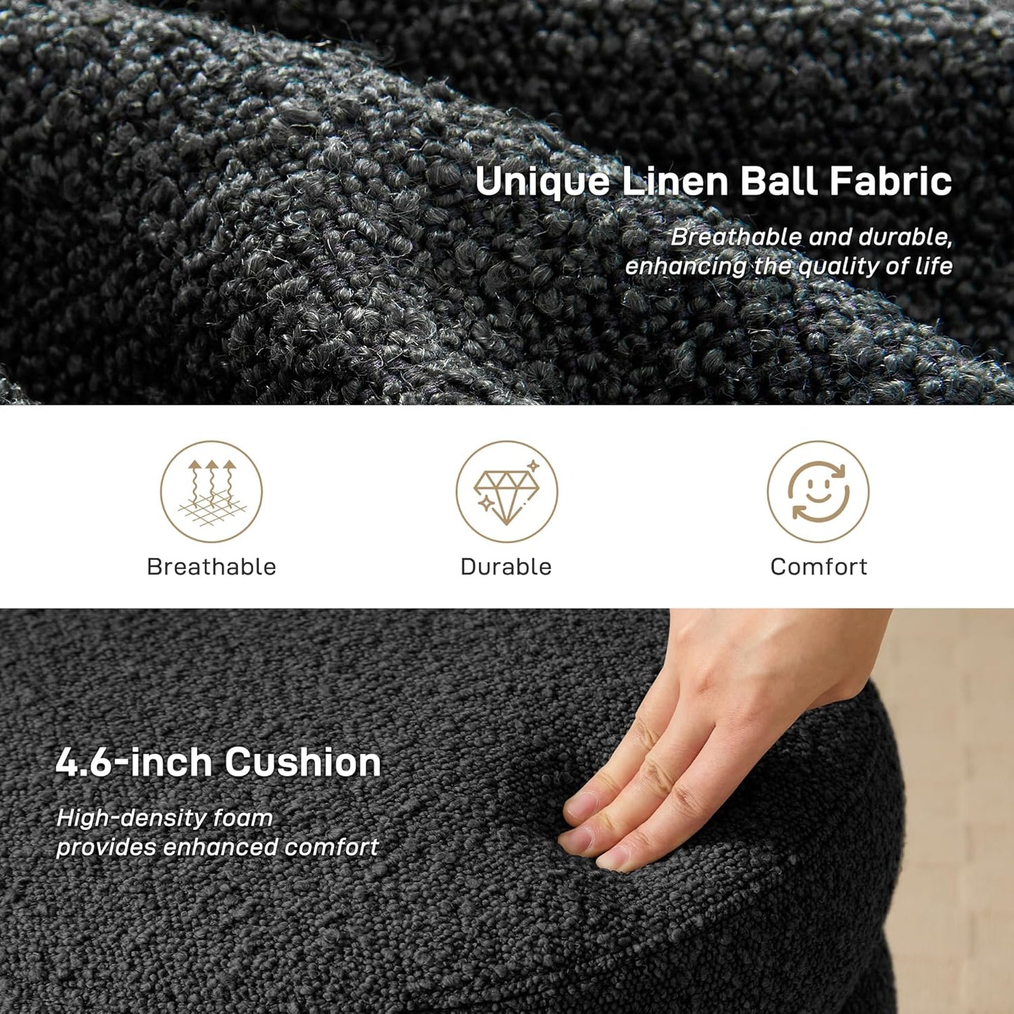 Round Ottoman with Storage Boucle Ottoman Stool with Storage Removable Lid for Living Room Modern Vanity Sorage Stool Foot Rest Bedroom Dorm Gift Set of 1 (Black)