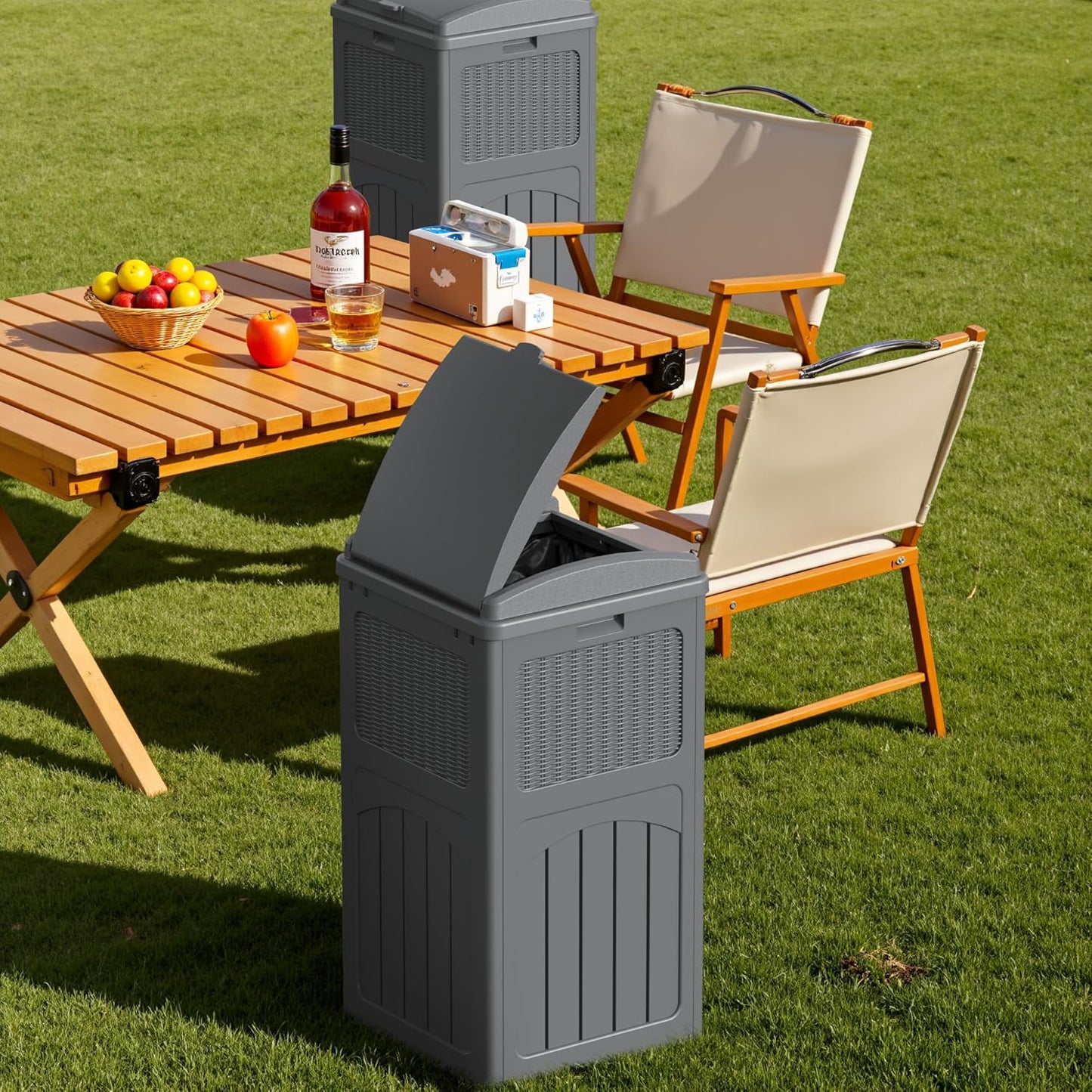 Devoko 33 Gallon Outdoor Trash Can with Dual Lid, Heavy Duty Waterproof Resin Garbage Bins Outside, Hideaway Waste Bins for Patio, Outside Pool, Backyard and Deck (2, Gray)