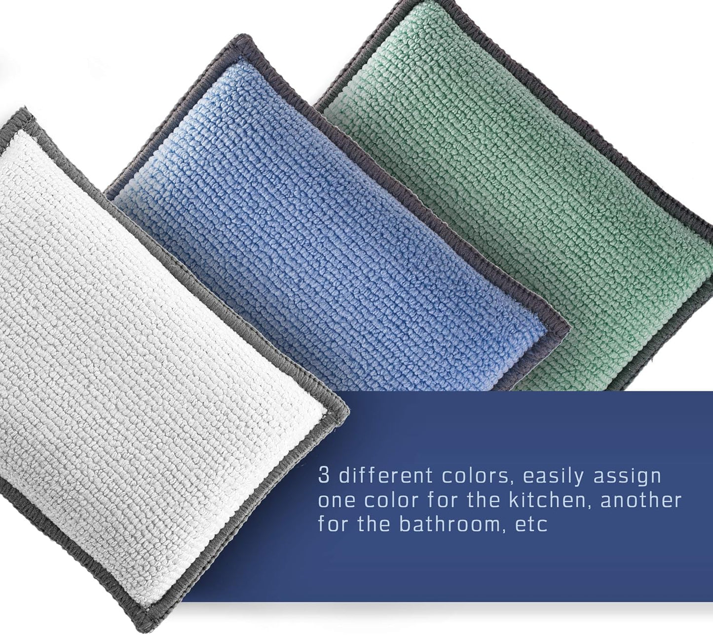 2-Sided Premium Microfiber Dish Sponge and Scrubber 3 Pack Variety - Heavy Duty Scouring Non-Scratch Multi-Surface