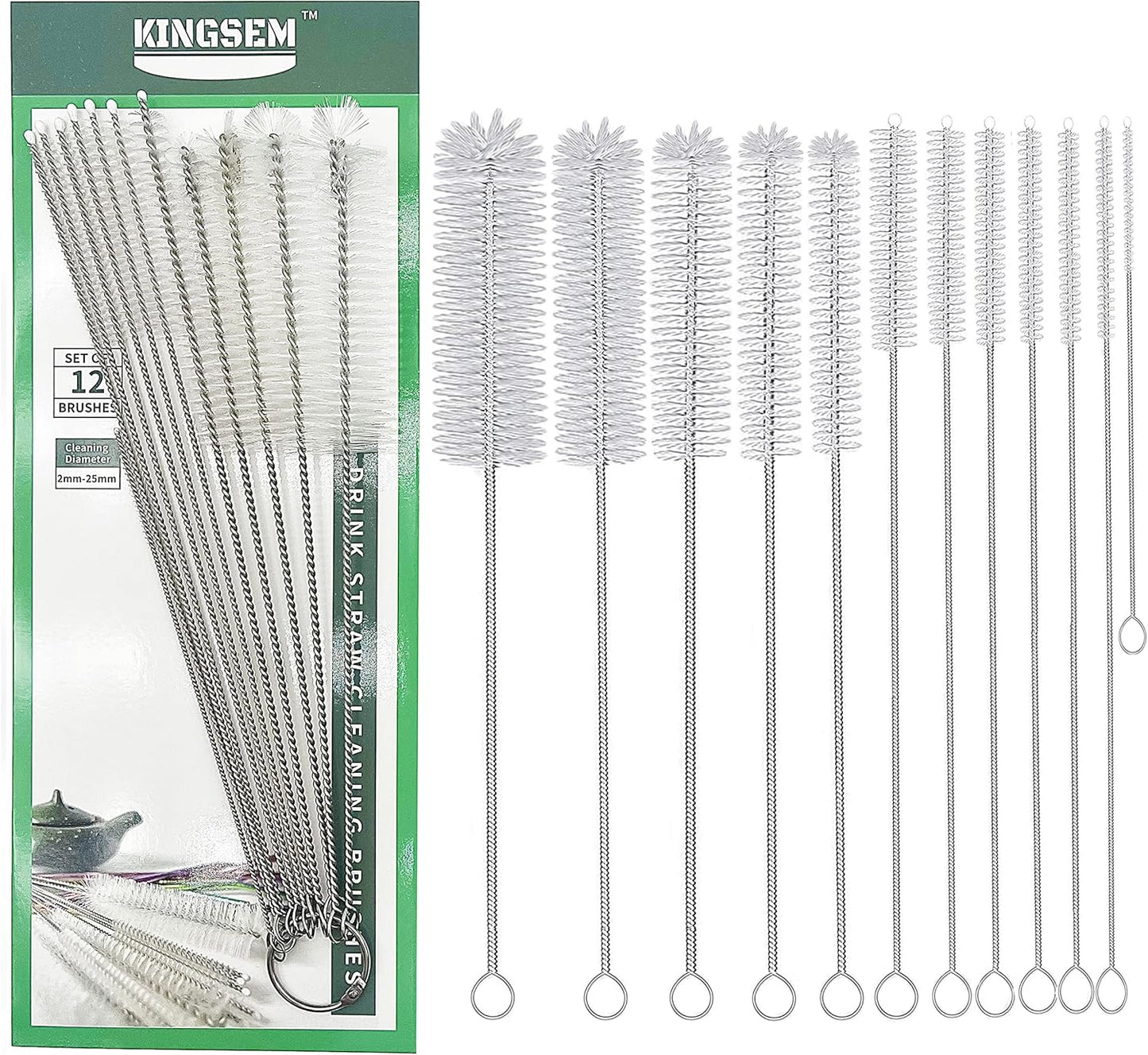 12 PCS Straw Cleaner Brush kit with 2mm-25mm /6.5-10 INCH for Tube and Pipe.Tumbler, Sippy Cup, Bottle with Straw,Hummingbird feeders and Drinking Straw, Brushes for Cleaning Tanks