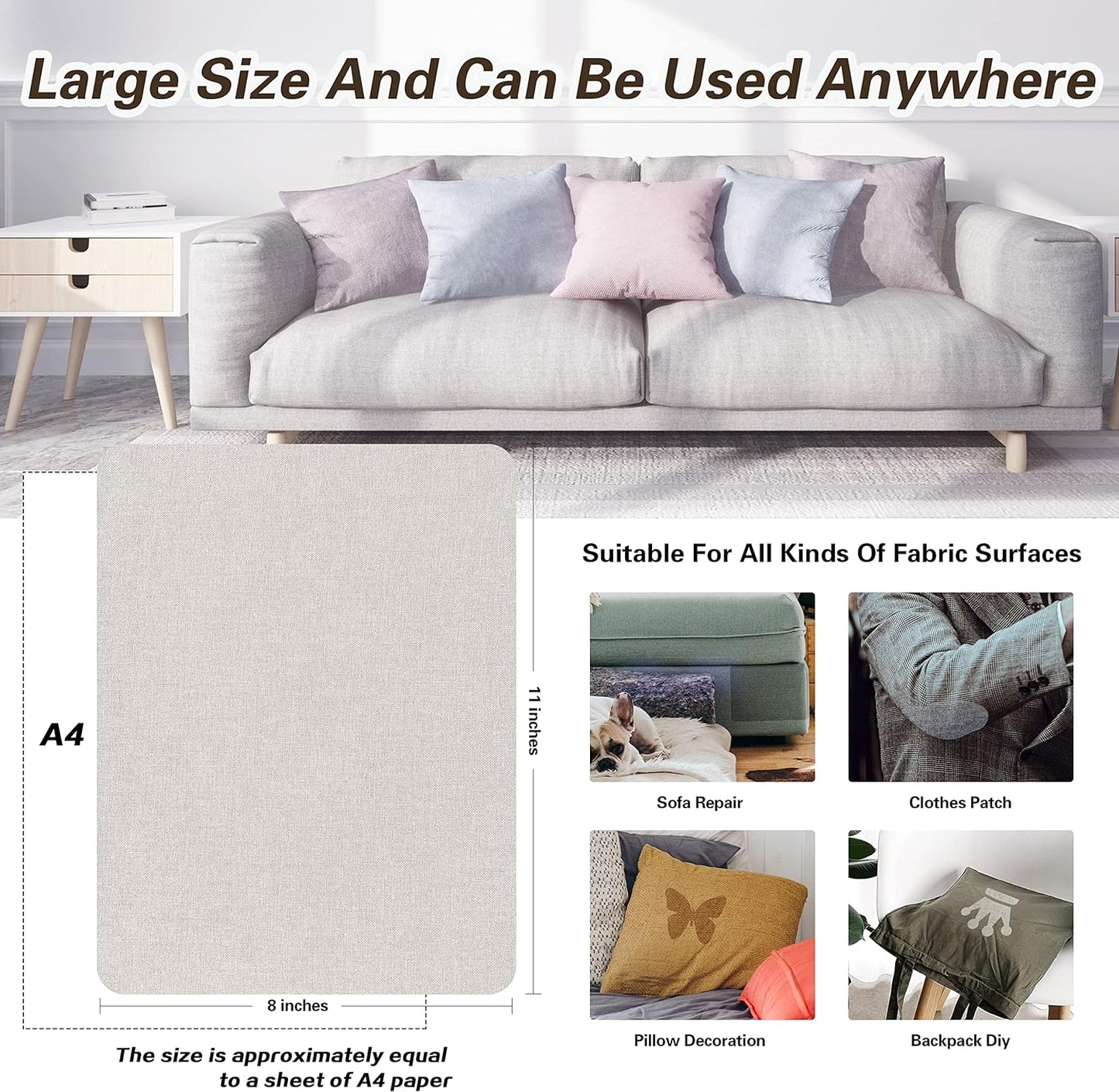 KING MOUNTAIN Fine Linen Repair Patches, Self-Adhesive Fabric, 8X11 Inch 2 PCS, Multi Color, for Linen Sofa and Clothes (Beige)