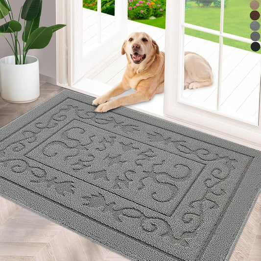 FONEYI Indoor Door Mat 20" x 32", Dirt Trapper Door Mats Non-Slip Entryway Rugs Washable, Absorbent Resist Dirt Welcome Mat, Low Profile Inside Floor Mats for Front Back Door and Entryway, Light Grey
