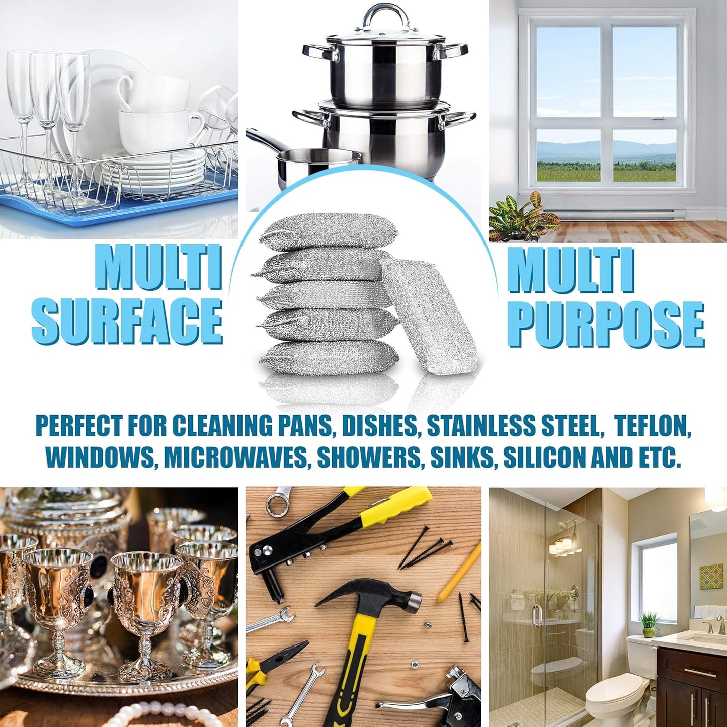 Kitchen Scrubbing Sponges - Heavy Duty Non-Scratch Scrubbing Cleaner Sponges in 1 Color - Multi-Surface Non-Metal Dish Scouring Scrubbers for Fast Cleaning. (12 Pack)