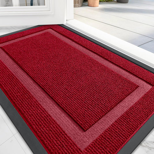 OLANLY Front Door Mat Indoor Outdoor Entrance, Waterproof All-Season, All-Weather Doormat, Sturdy Natural Rubber, Fade Resistant, Low Profile, Easy Clean Patio Porch Entryway Mat, 59x35, Wine Red