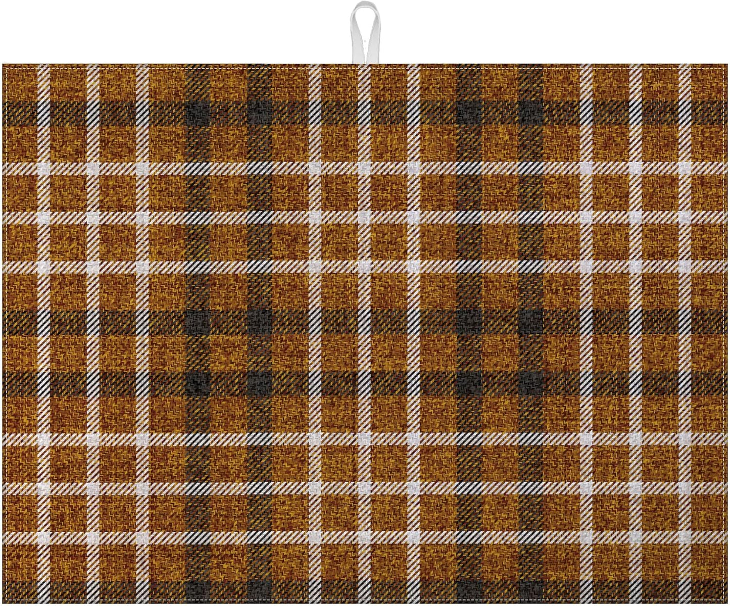 Brown Plaid Dish Drying Mat for Kitchen Counter Microfiber Absorbent Dish Kitchen Drying Mat Draining Reusable Washable for Dishes/Utensils/Counterto