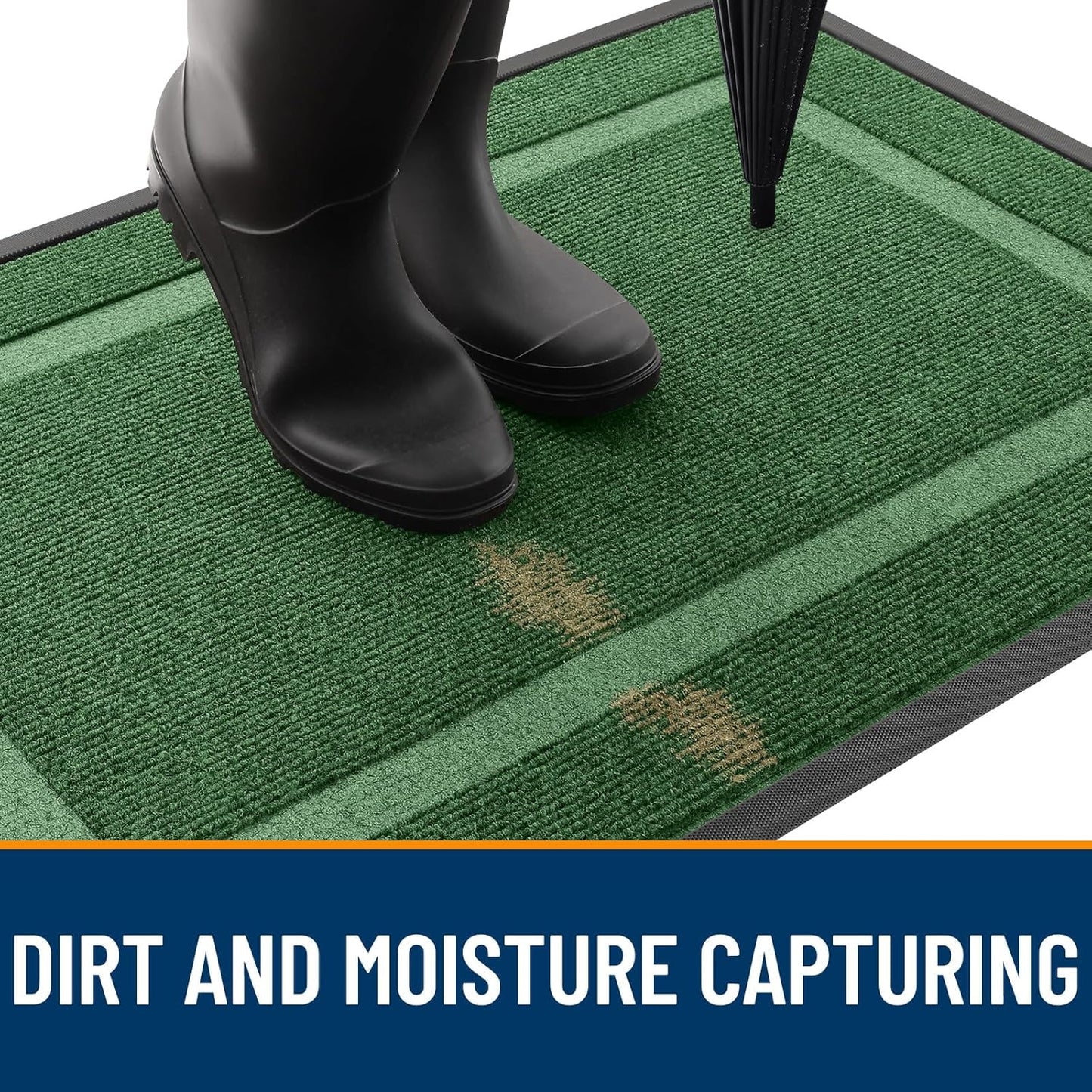 OLANLY Front Door Mat Indoor Outdoor Entrance, Waterproof All-Season, All-Weather Doormat, Sturdy Natural Rubber, Fade Resistant, Low Profile, Easy Clean Patio Porch Entryway Mat, 71x47, Green