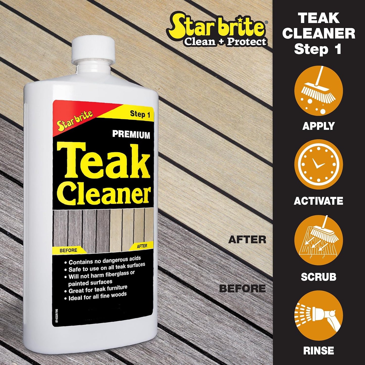 STAR BRITE Teak Care 3 Step Kit - Teak Cleaner + Teak Brightener + Teak Oil - 16 OZ (081216)