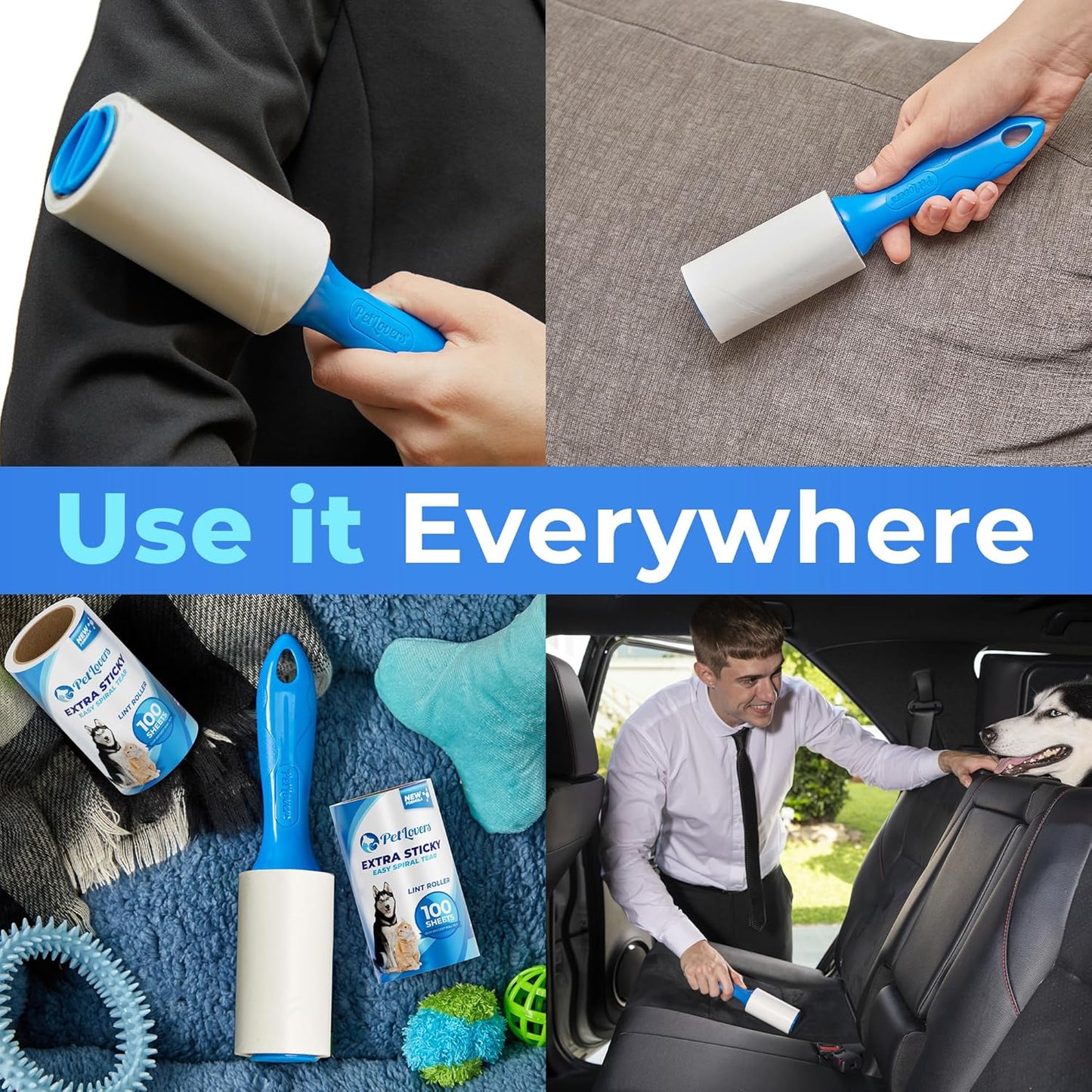 PetLovers Extra Sticky Lint Roller Ultimate Value Set 400 Sheets for Pet Hair Removal, Dog and Cat Lint Remover 4 Pack