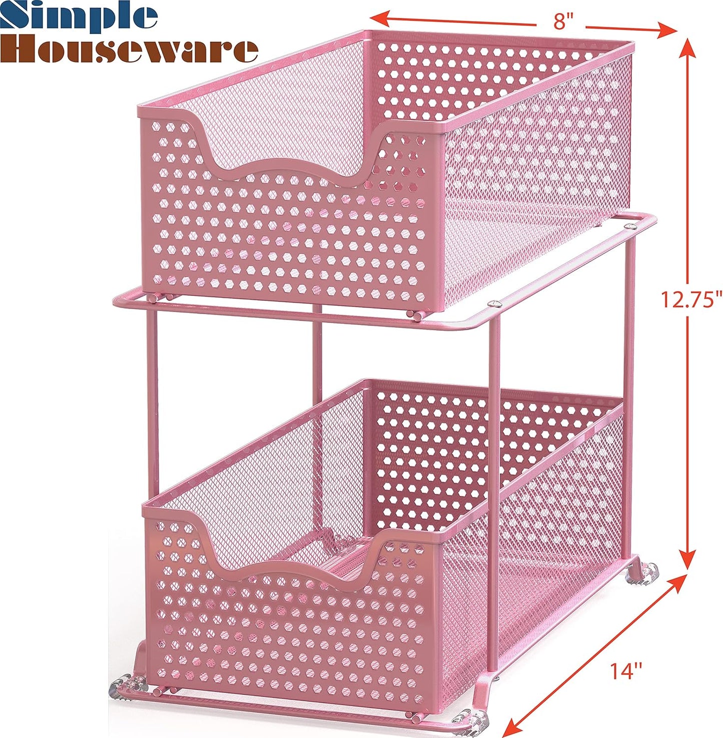 SIMPLE HOUSEWARE 2 Tier Sliding Cabinet Basket Organizer Drawer, Pink