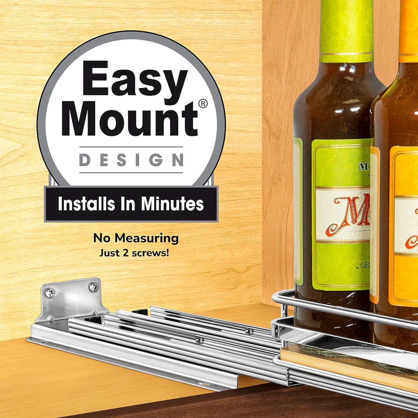 LYNK PROFESSIONAL® Élite™ Pull Out Spice Rack Organizer for Inside Kitchen Cabinets - 4-1/4 inch Wide - Slide Out Drawer – Wood/Chrome Sliding Spice Cabinet Organization Shelf Racks - 1 Tier