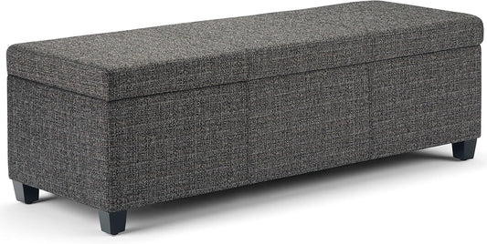 SIMPLIHOME Avalon 48 inch Wide Contemporary Rectangle Storage Ottoman Bench in Dark Grey Tweed Look Fabric, Assembled, For the Living Room, Entryway and Family Room