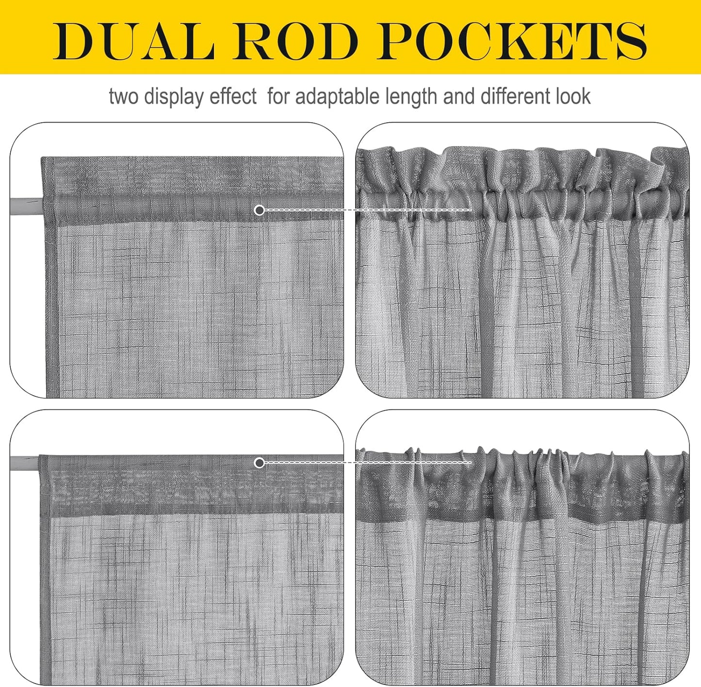 NICETOWN Door Curtains for Sliding Glass French Door, Farmhouse Linen Cutains for Kitchen Light Filtering Rod Pocket Small Window Covering with Tieback, 12" W x 72" L, Dark Grey, 1 PC