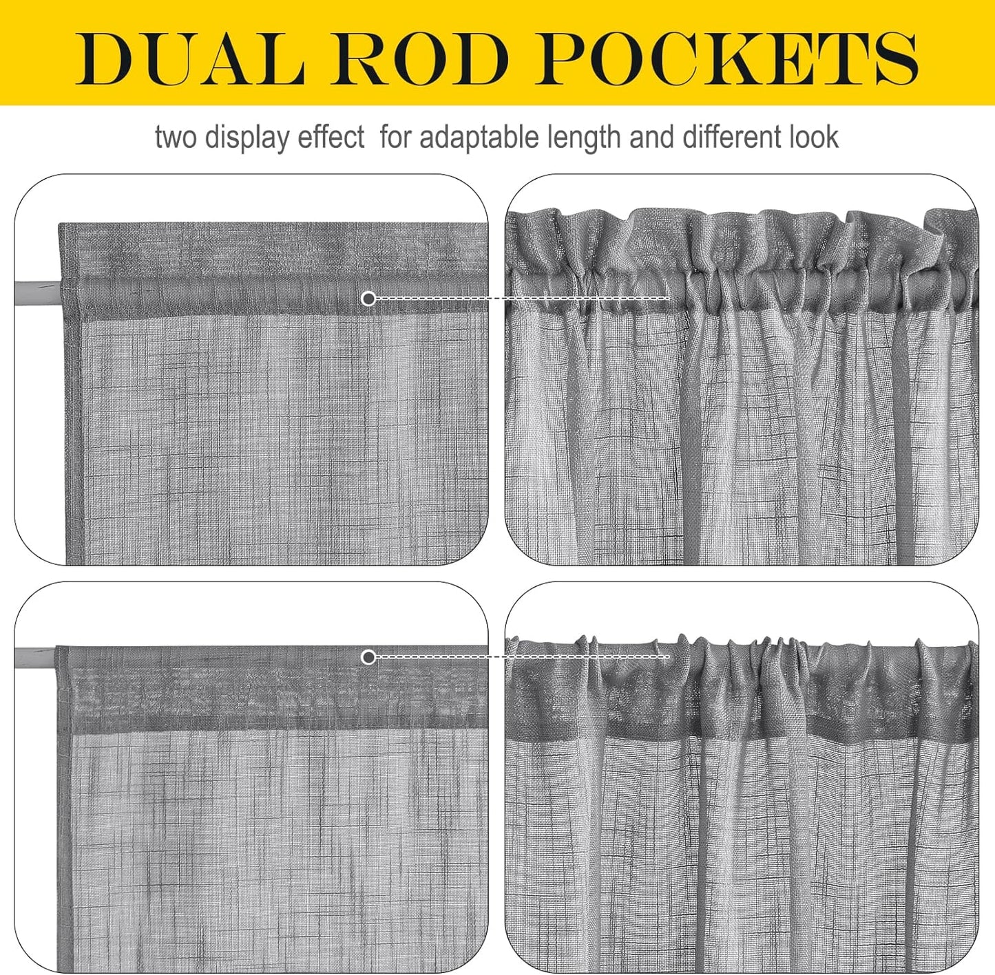 NICETOWN Semi Sheer Curtains 64 inches Long for Front French Door, Farmhouse Light Filtering Window Panels for Glass Office, Door Window Covering with Tieback, 26 Inches Wide, 1 Panel, Dark Grey