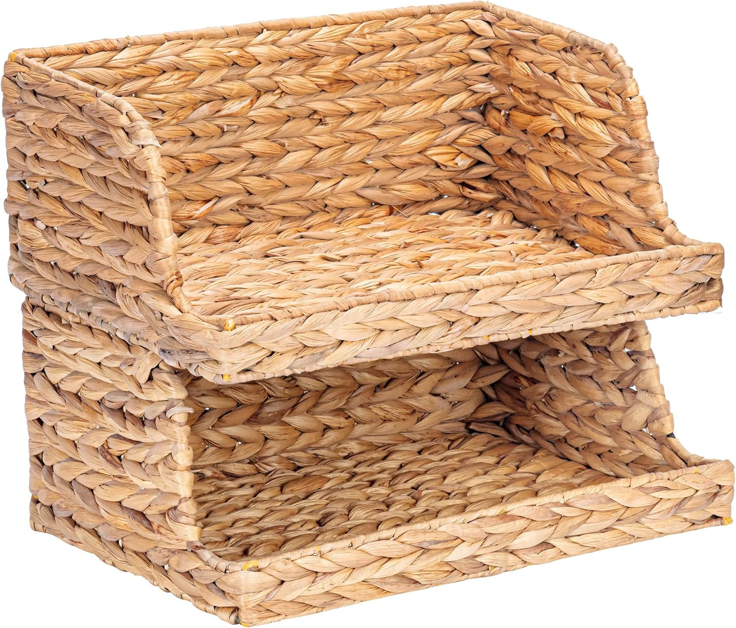 VATIMA Water Hyacinth Storage Baskets with Large Open-Front for Kitchen, Decorative for Living Room, 13.4” x 9.5” x 5.5”, 2 Pack